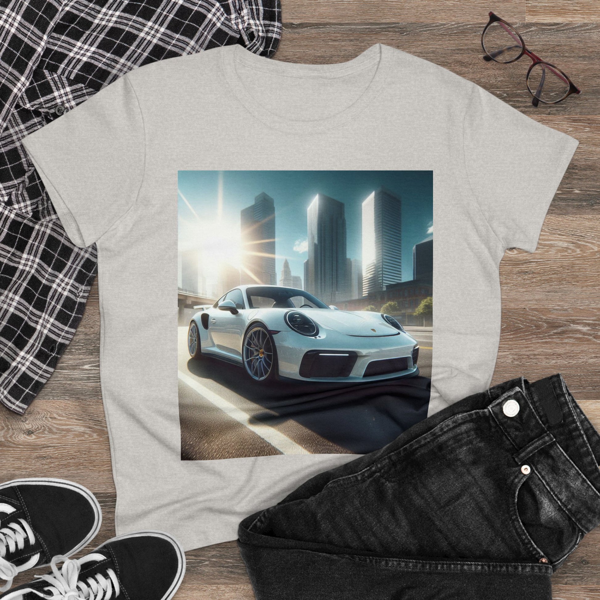 White Porsche T-Shirt T-Shirt Printify