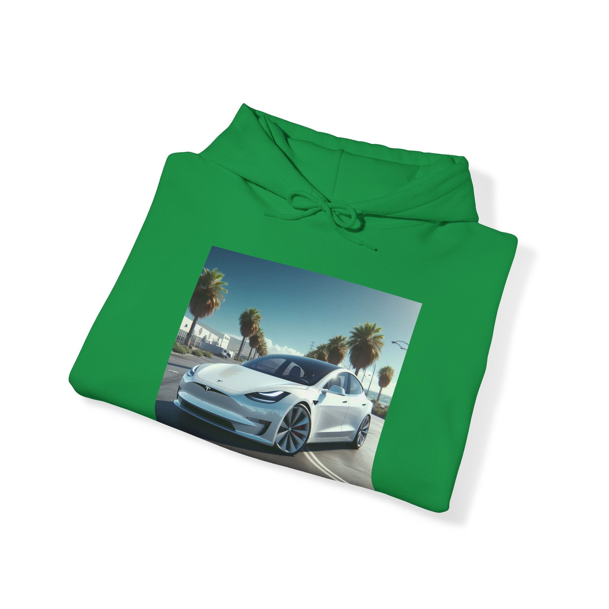 White Tesla Hoodie Hoodie Printify