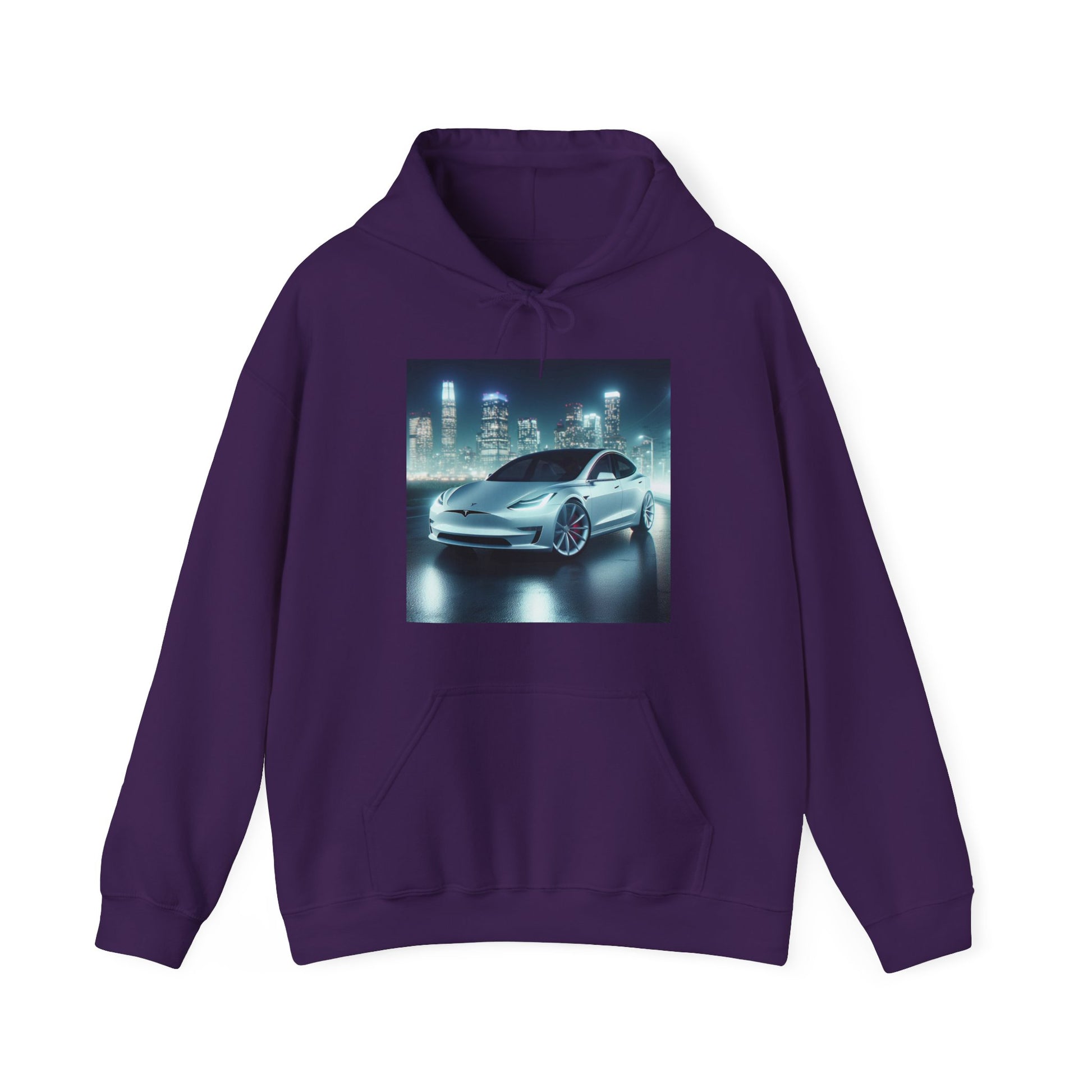 White Tesla Hoodie Hoodie Printify Purple S