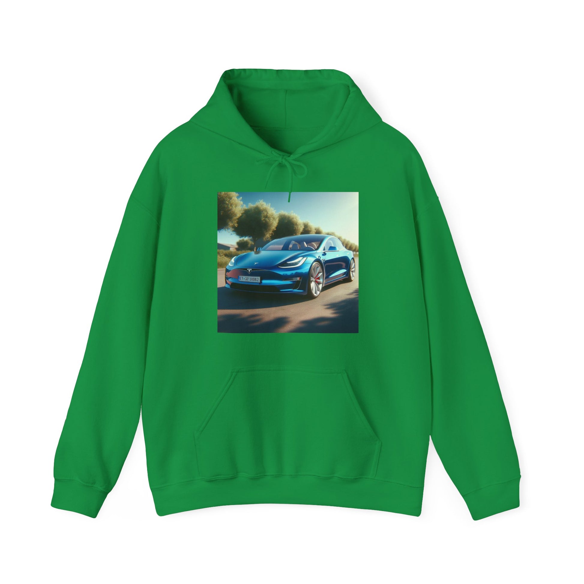 Blue Tesla Hoodie Hoodie Printify Irish Green S