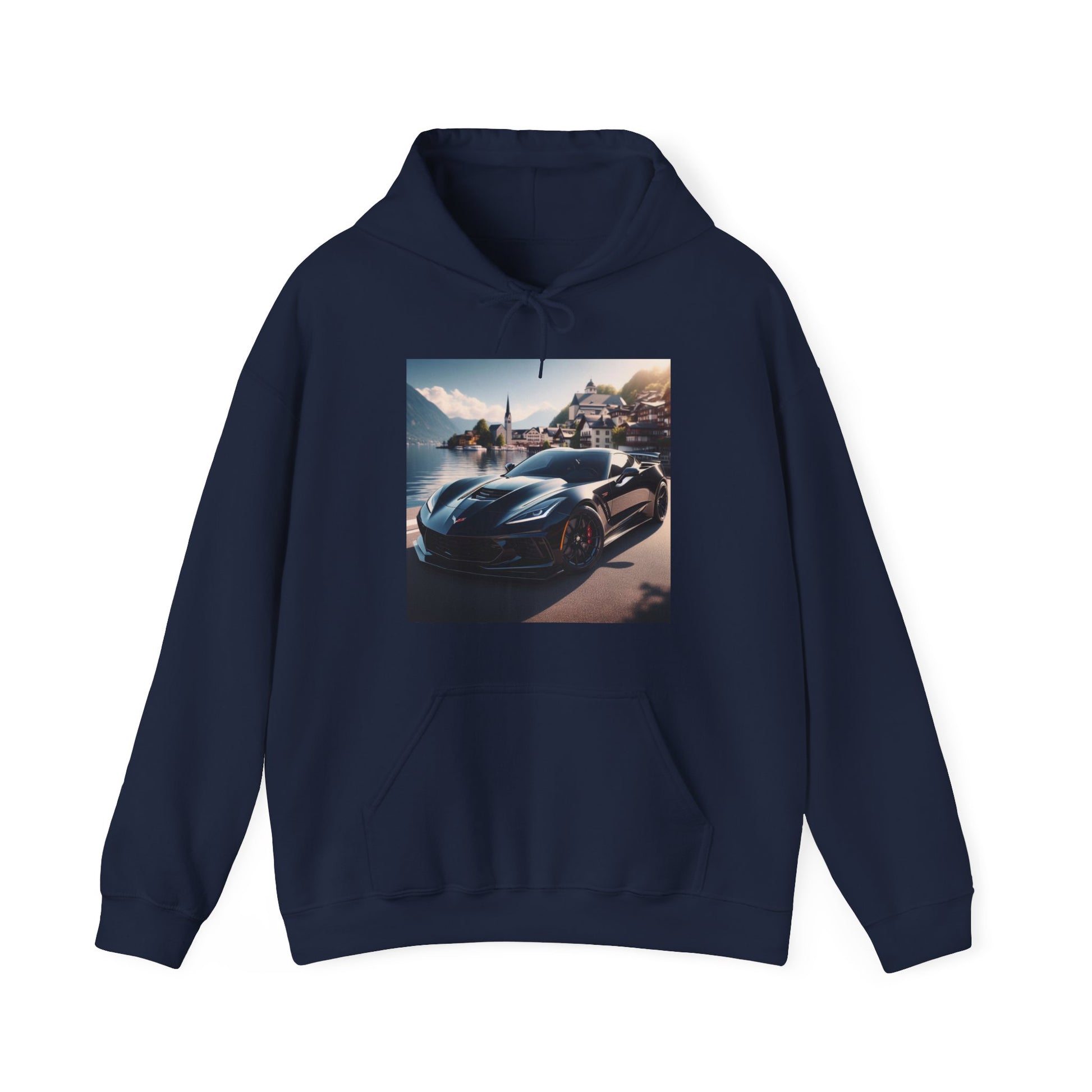 Black Corvette Hoodie Hoodie Printify Navy S
