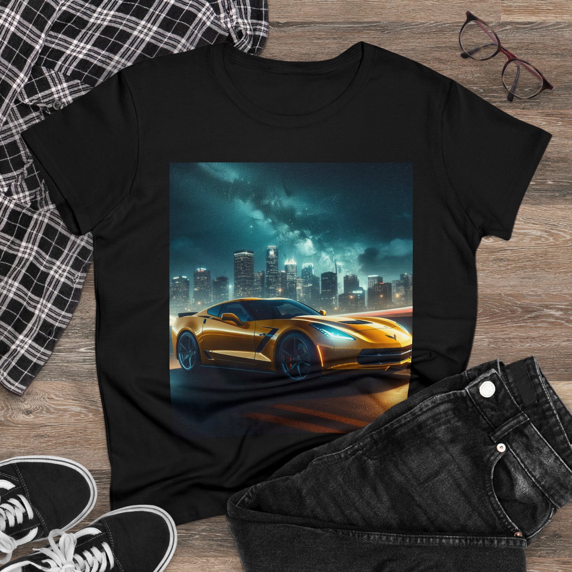 Yellow Corvette T-Shirt T-Shirt Printify