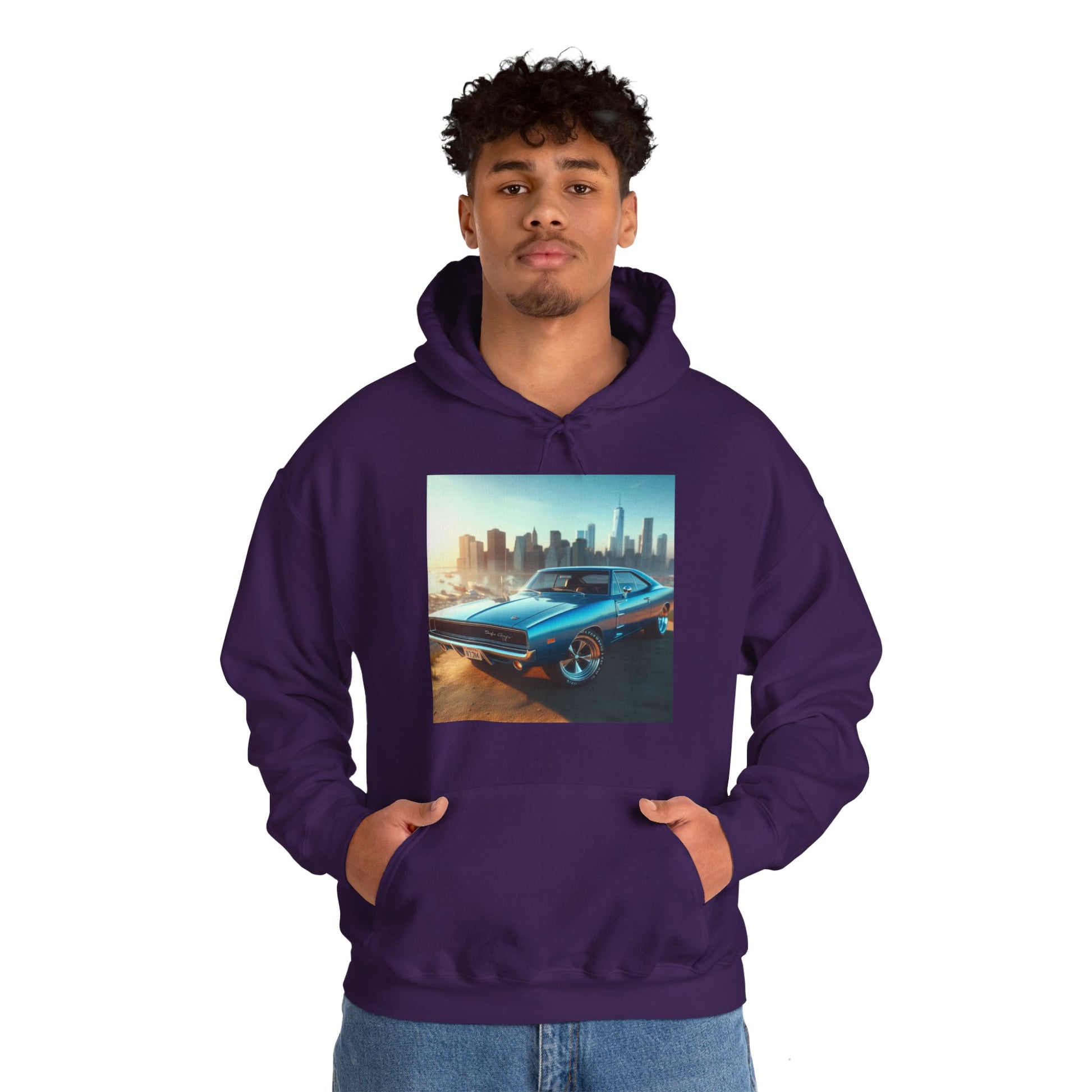 1970 Blue Dodge Charger Hoodie Hoodie Printify