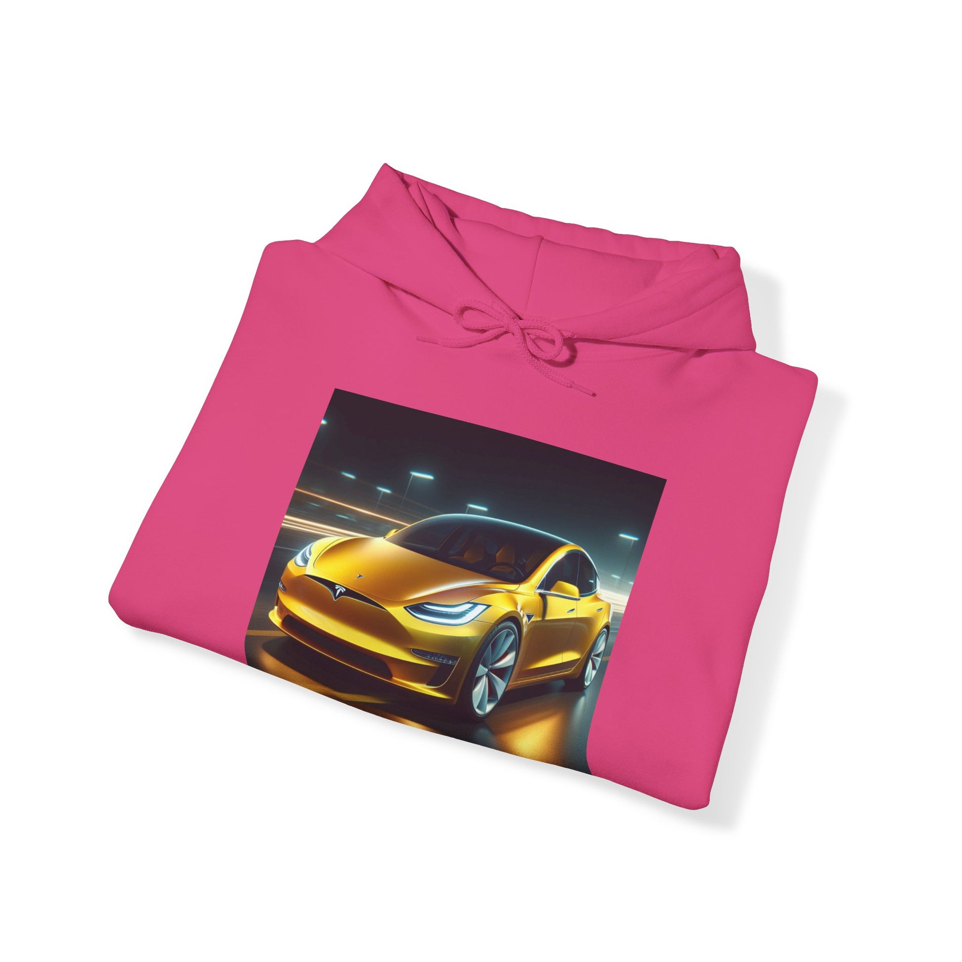 Yellow Tesla Hoodie Hoodie Printify