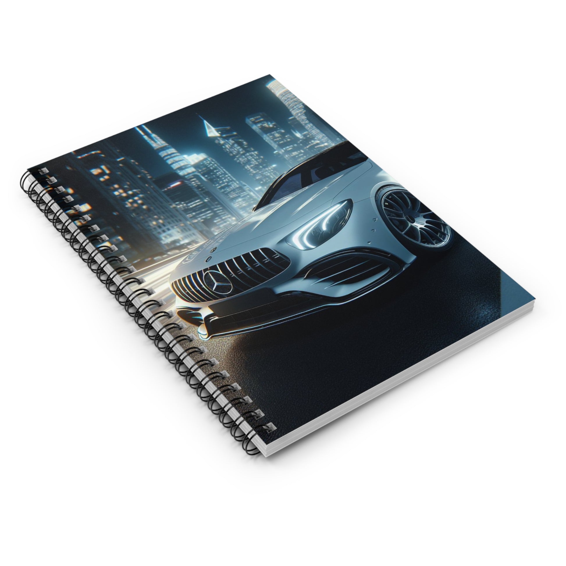 White Mercedes Spiral Notebook Paper products Printify