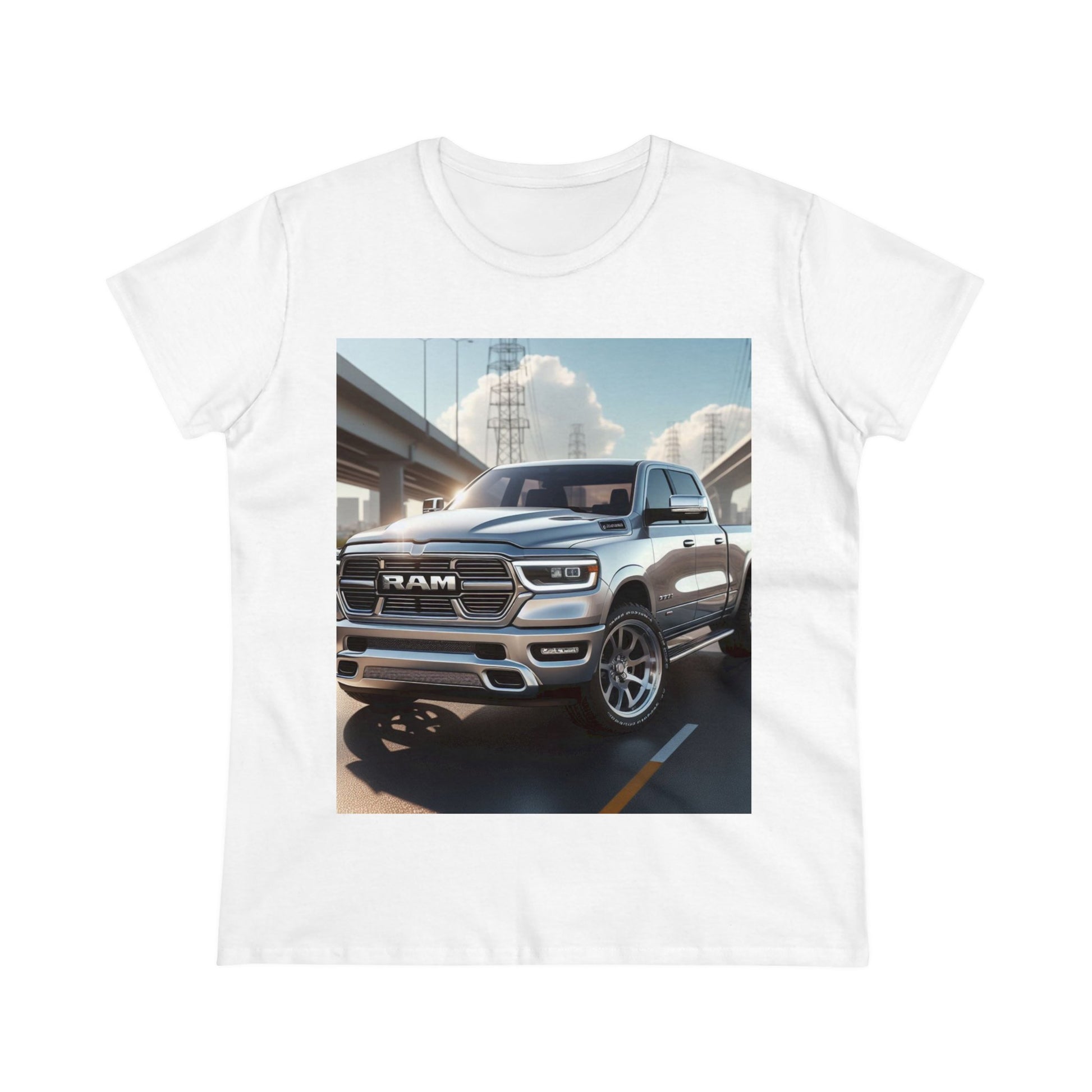 Silver Dodge Ram T-Shirt T-Shirt Printify White S