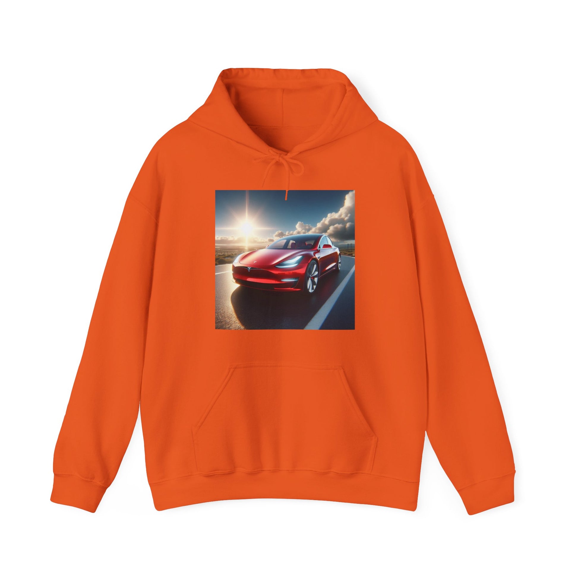 Red Tesla Hoodie Hoodie Printify Orange S