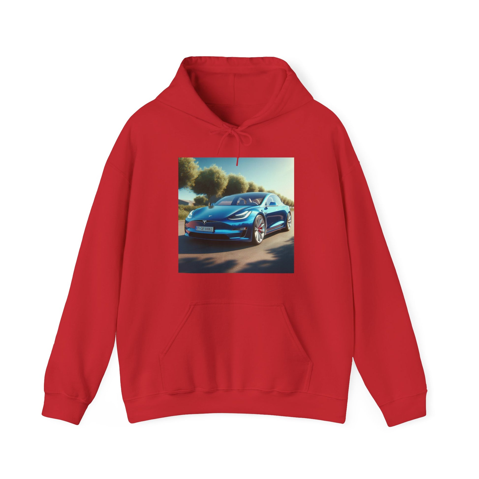 Blue Tesla Hoodie Hoodie Printify Red S