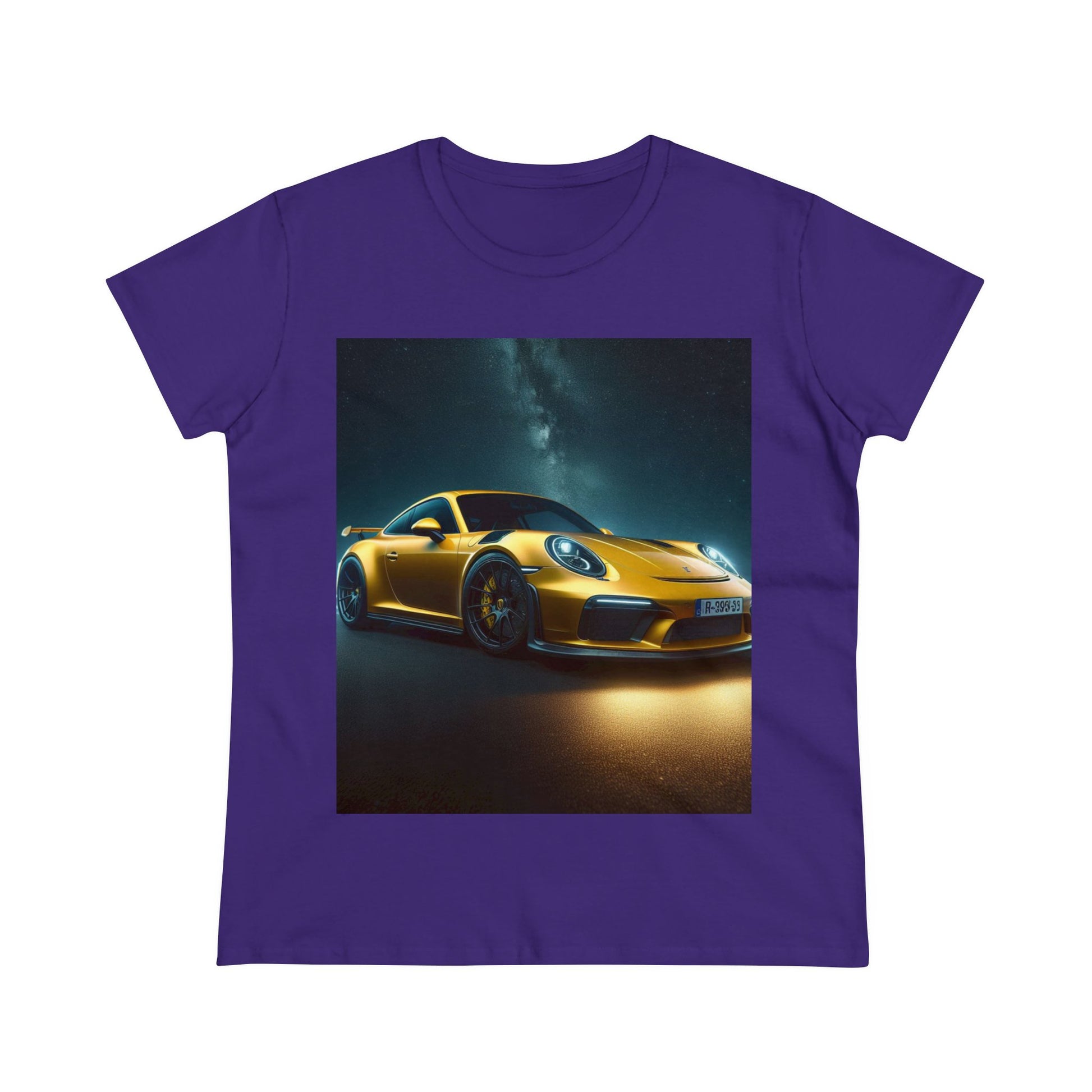 Yellow Porsche T-Shirt T-Shirt Printify Purple S