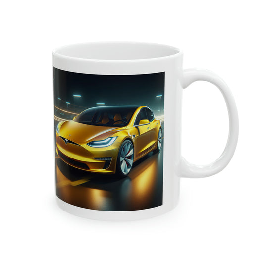 Yellow Tesla Mug Mug Printify