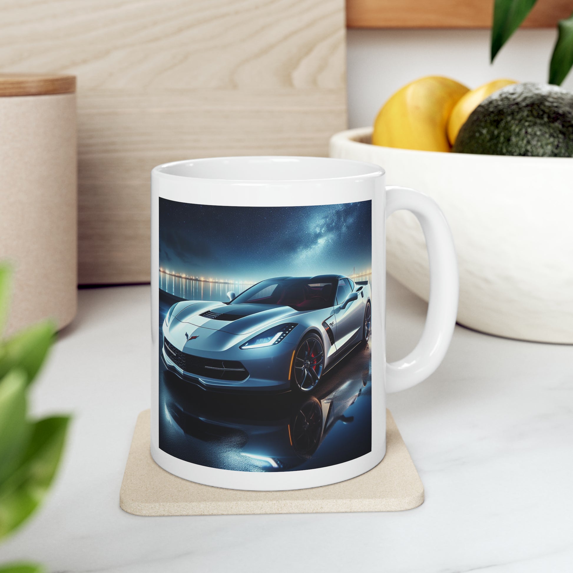 White Corvette Mug Mug Printify