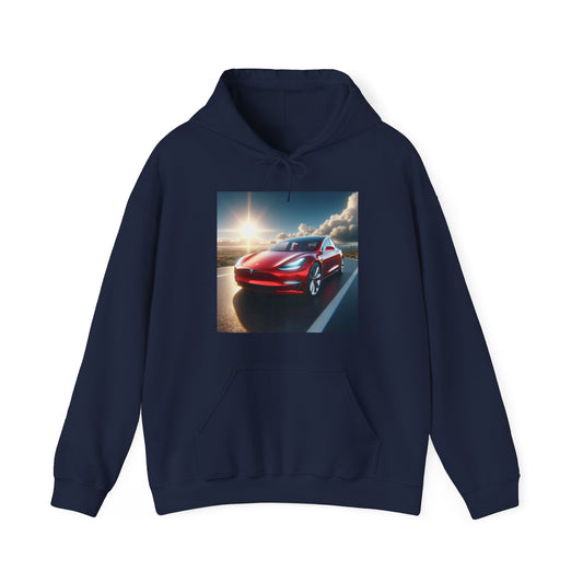 Red Tesla Hoodie Hoodie Printify Navy S