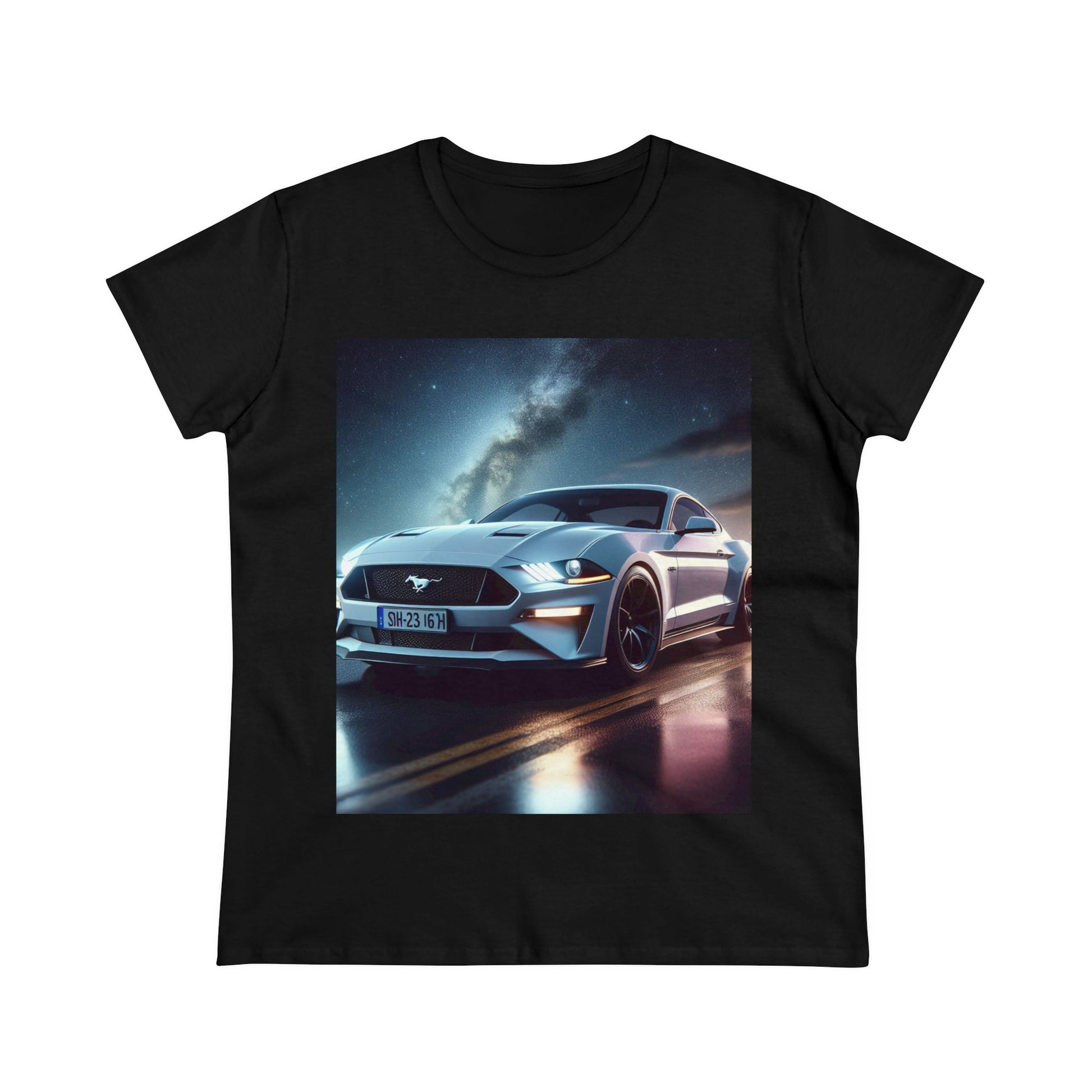 White Mustang T-Shirt T-Shirt Printify Black S