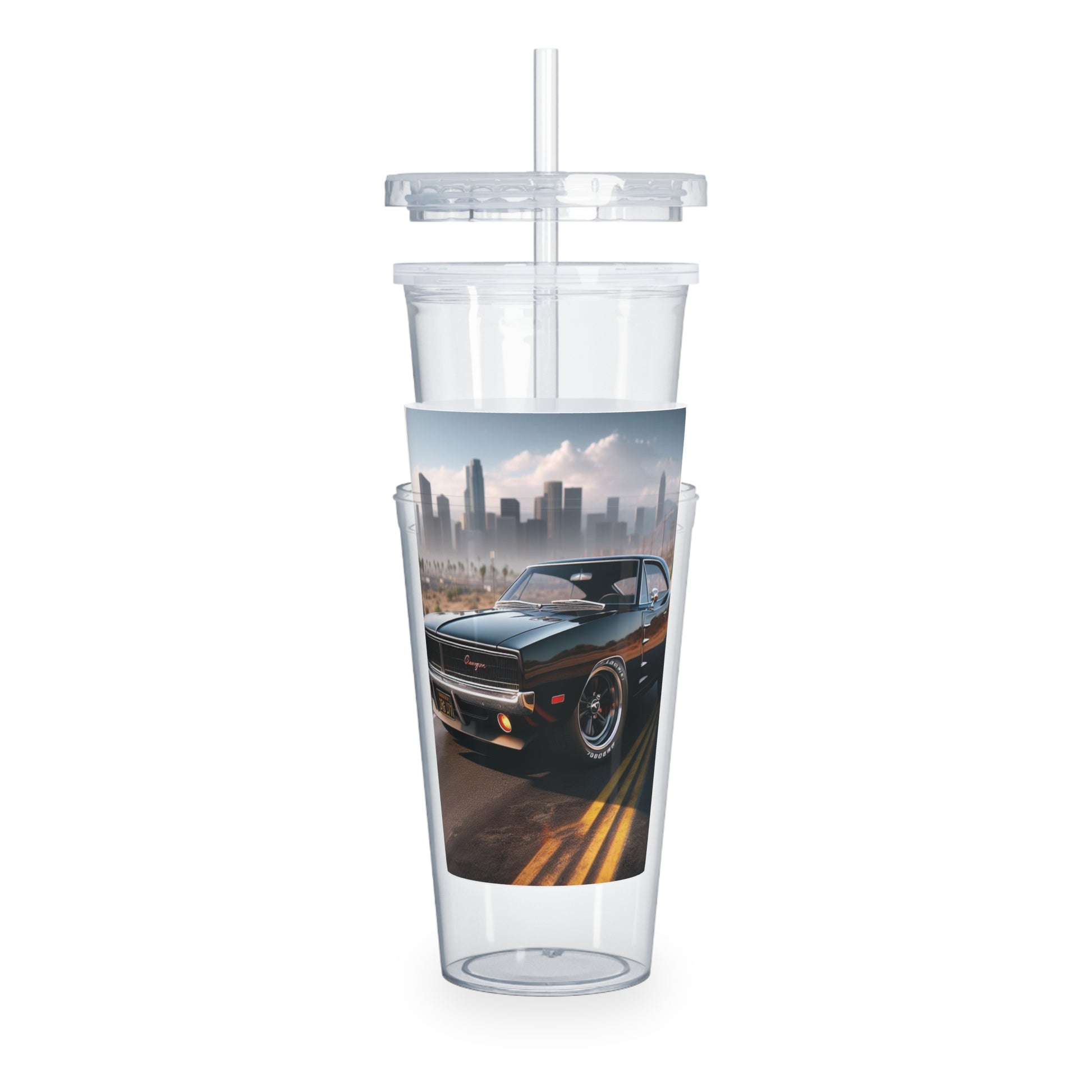 1970 Black Dodge Charger Tumbler with Straw Mug Printify