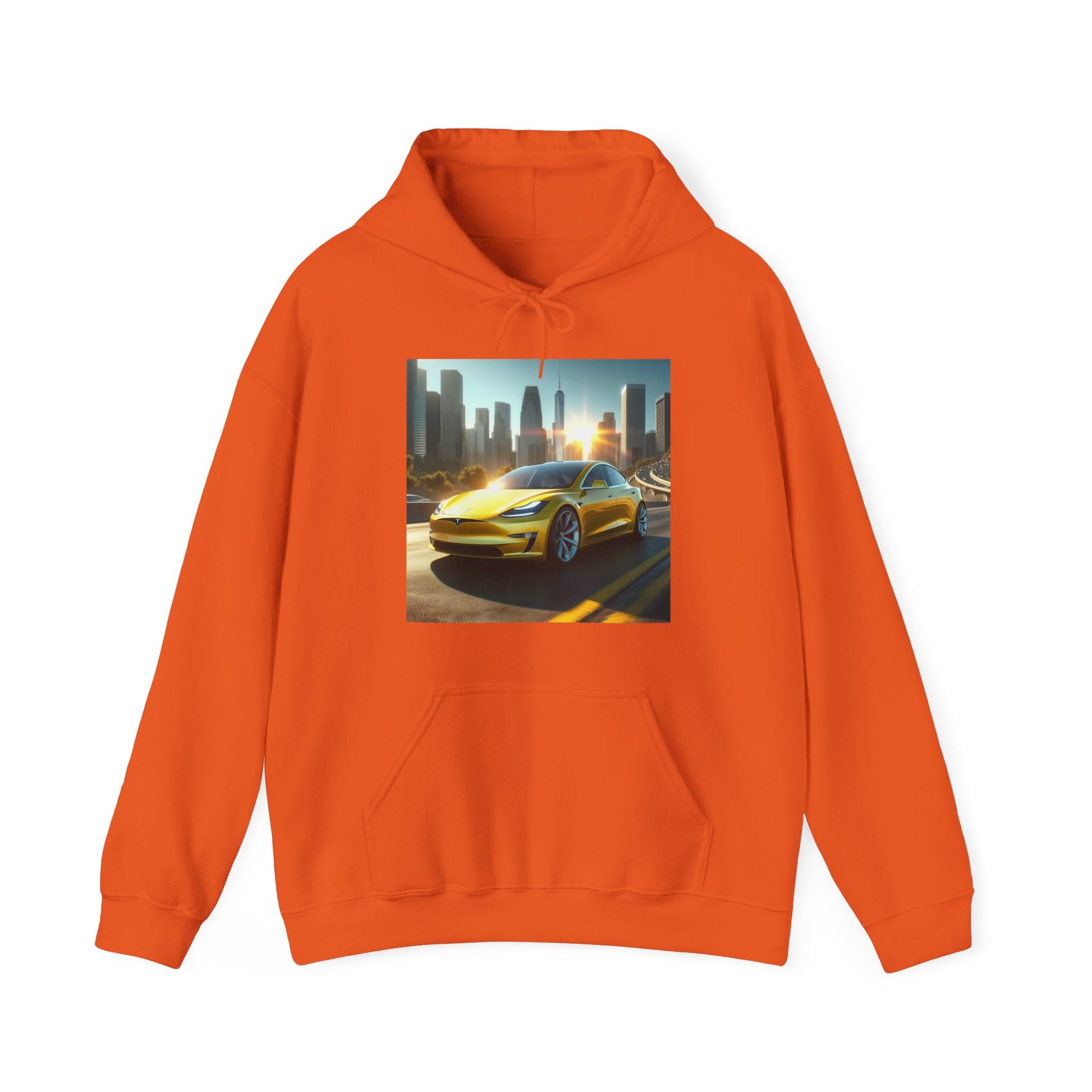 Yellow Tesla Hoodie Hoodie Printify Orange S