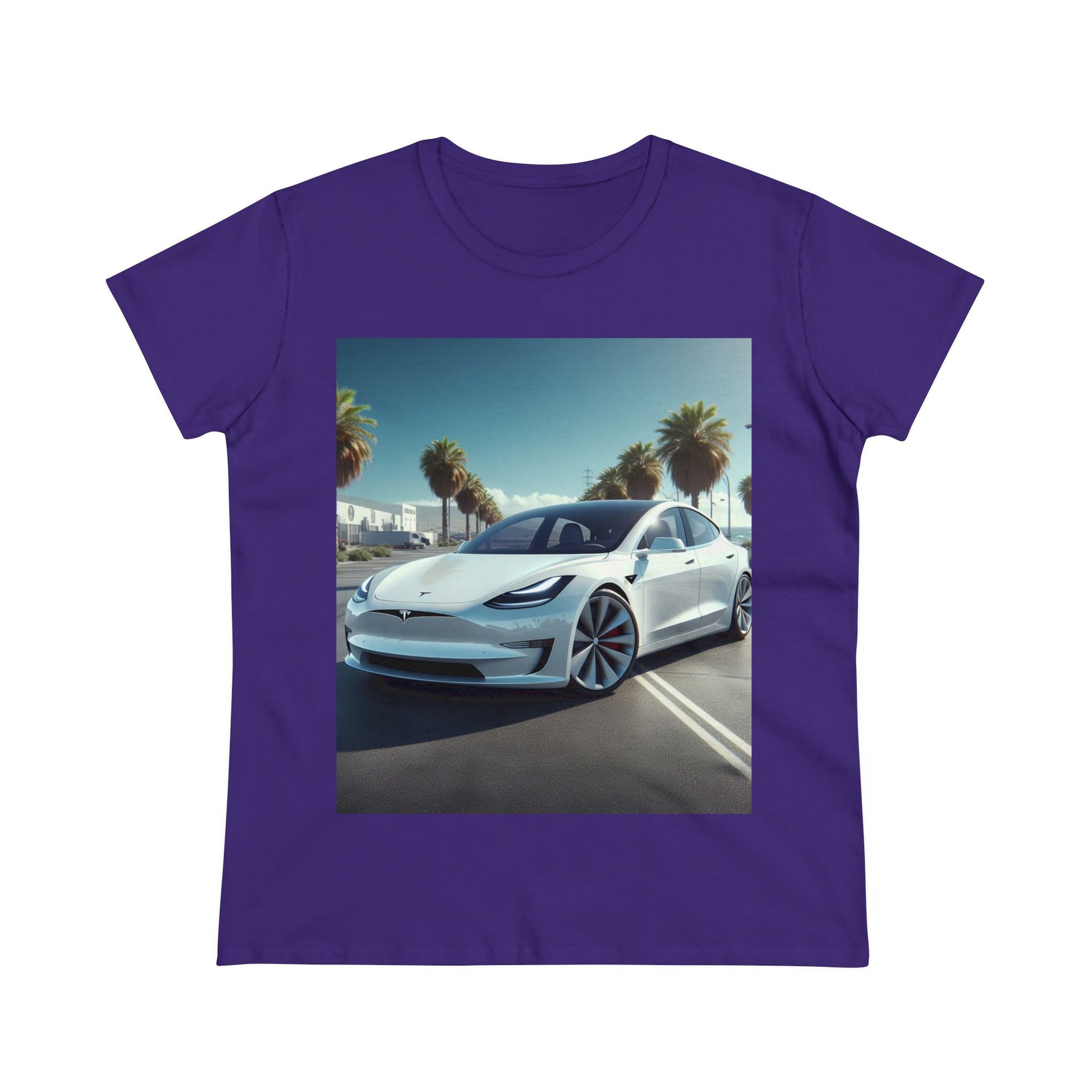 White Tesla T-Shirt T-Shirt Printify Purple S