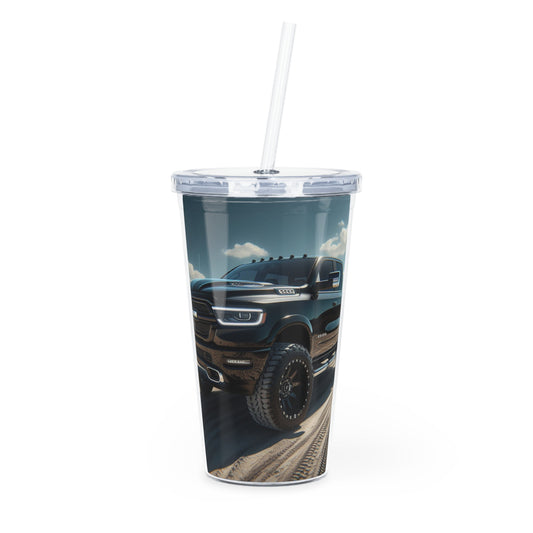 Black Dodge Ram Plastic Tumbler with Straw Mug Printify 20oz Transparent