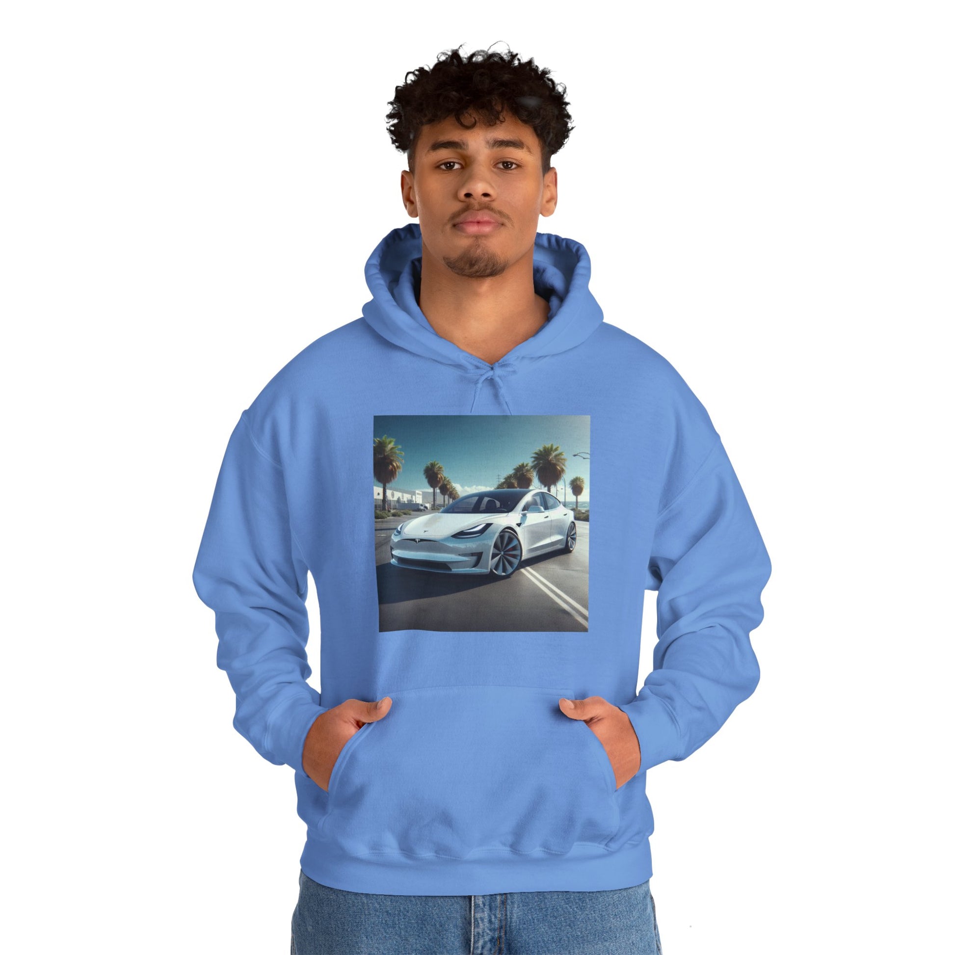 White Tesla Hoodie Hoodie Printify