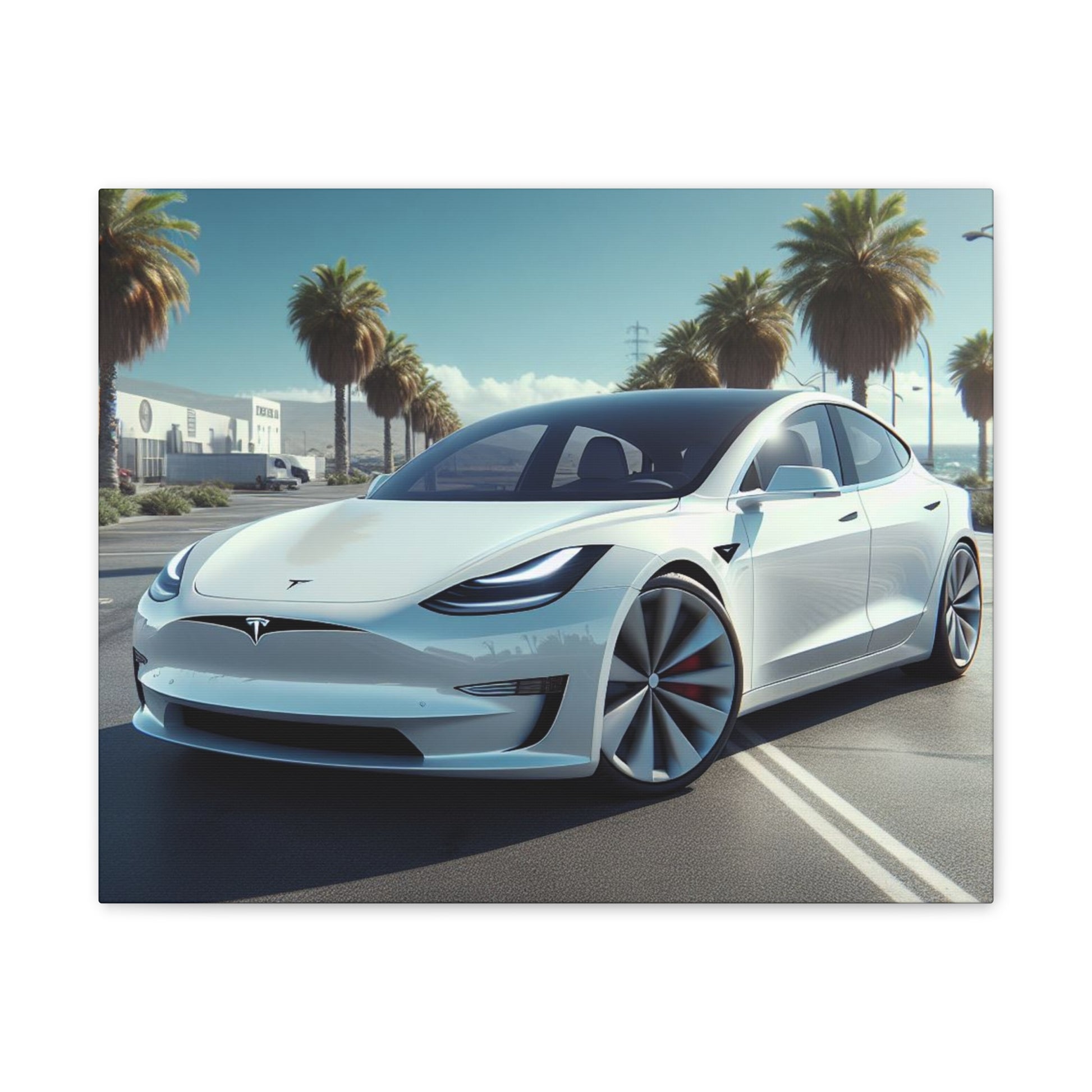 White Tesla Canvas Canvas Printify