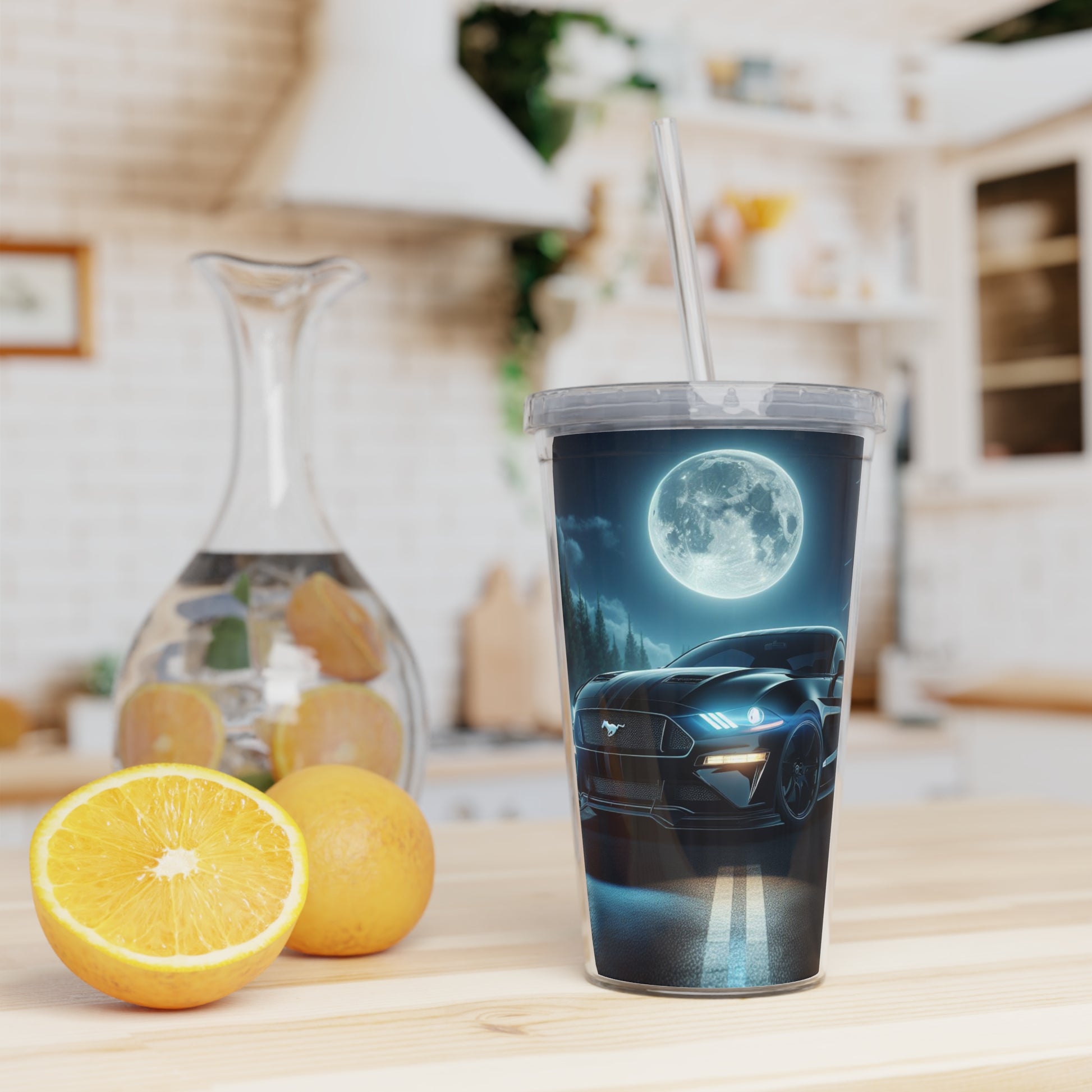 Black Mustang Tumbler with Straw Mug Printify