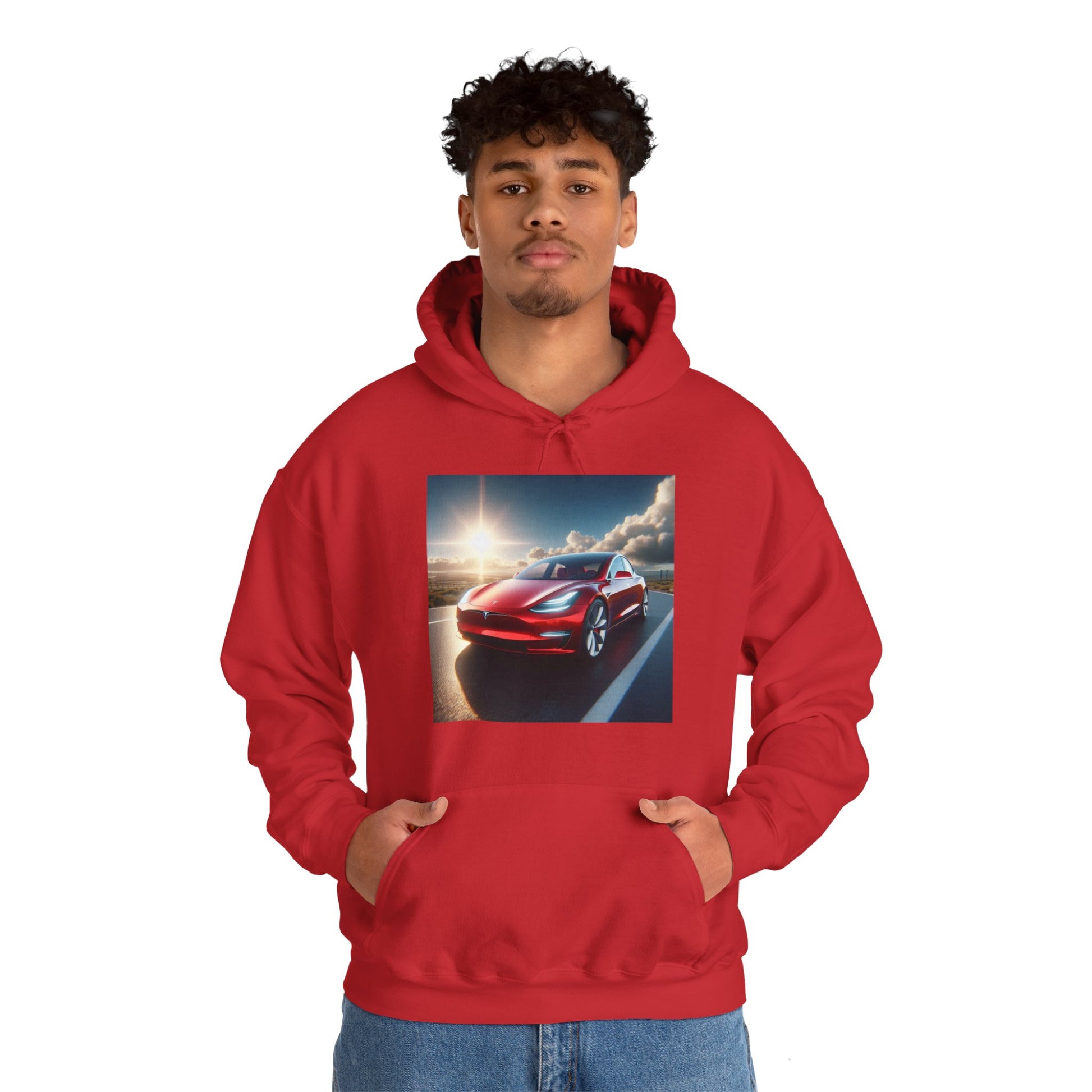Red Tesla Hoodie Hoodie Printify