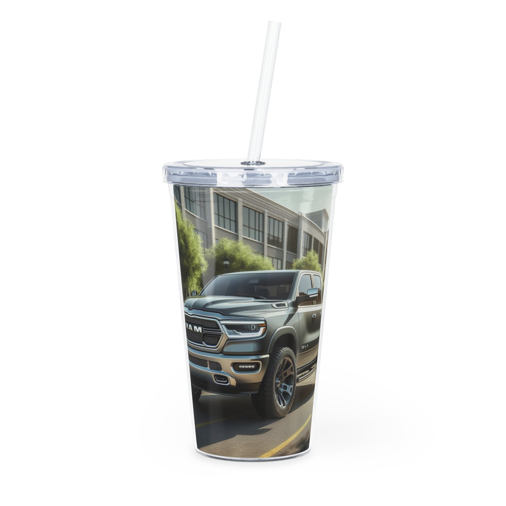 Gray Dodge Ram Tumbler with Straw Mug Printify 20oz Transparent