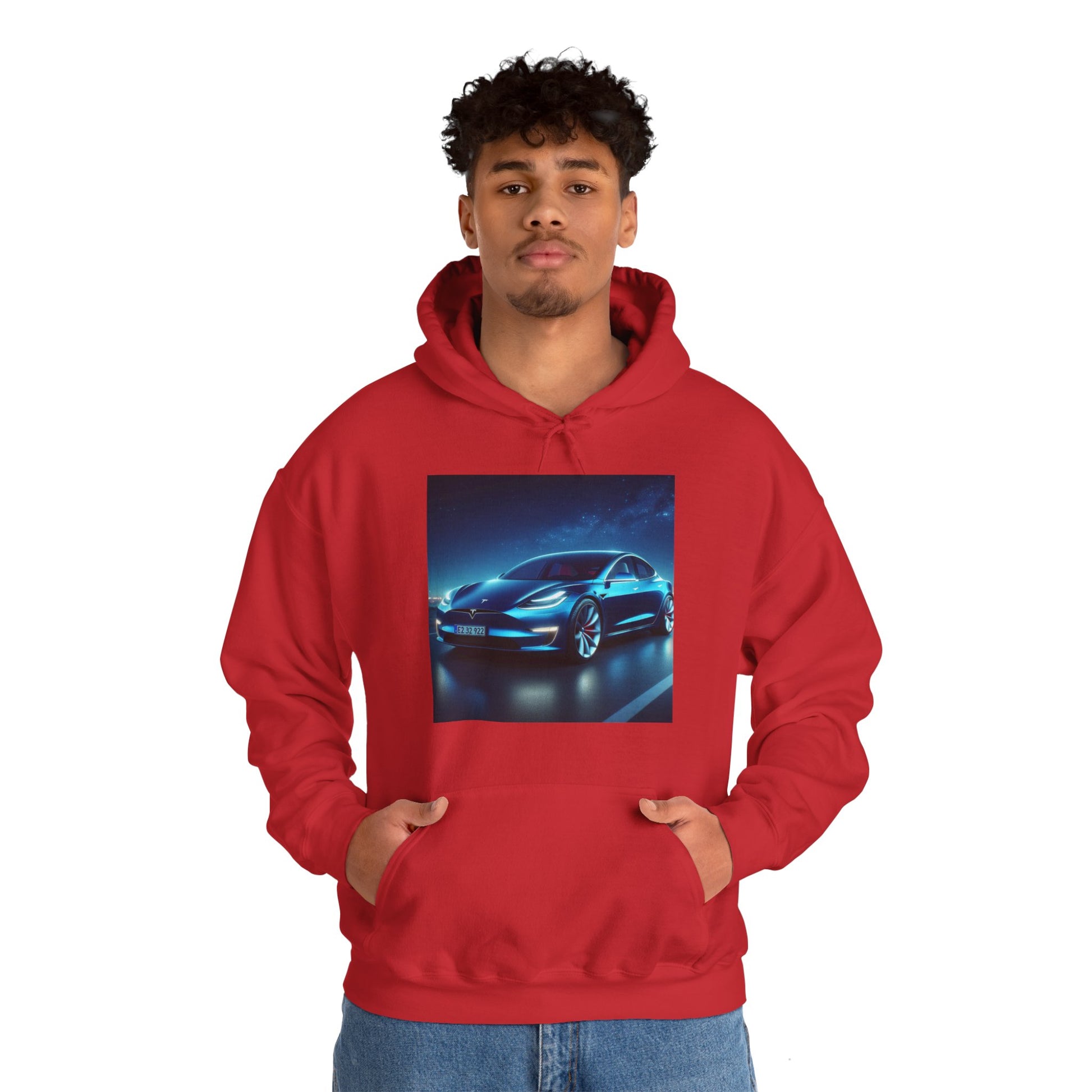 Blue Tesla Hoodie Hoodie Printify