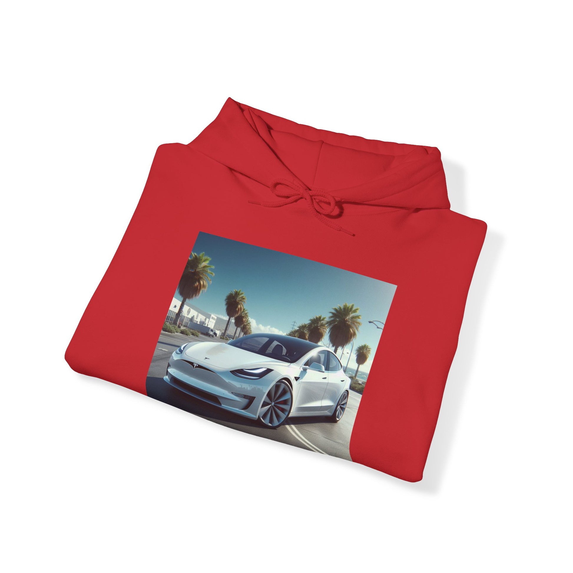 White Tesla Hoodie Hoodie Printify