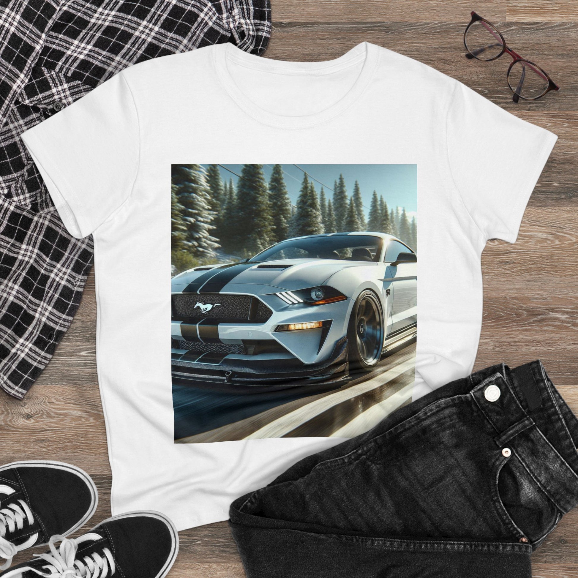 White Mustang T-Shirt T-Shirt Printify