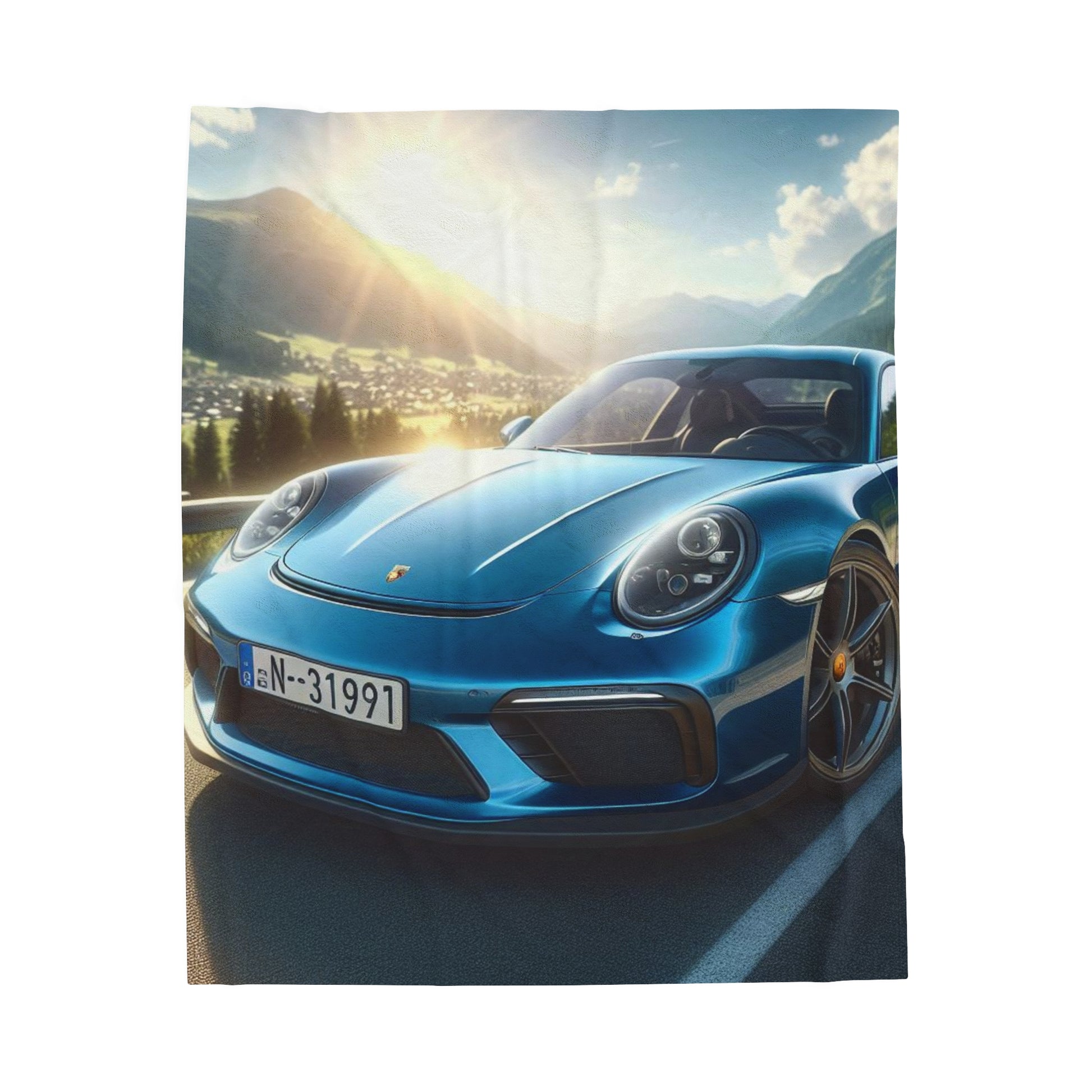 Blue Porsche Plush Blanket All Over Prints Printify 50" × 60"