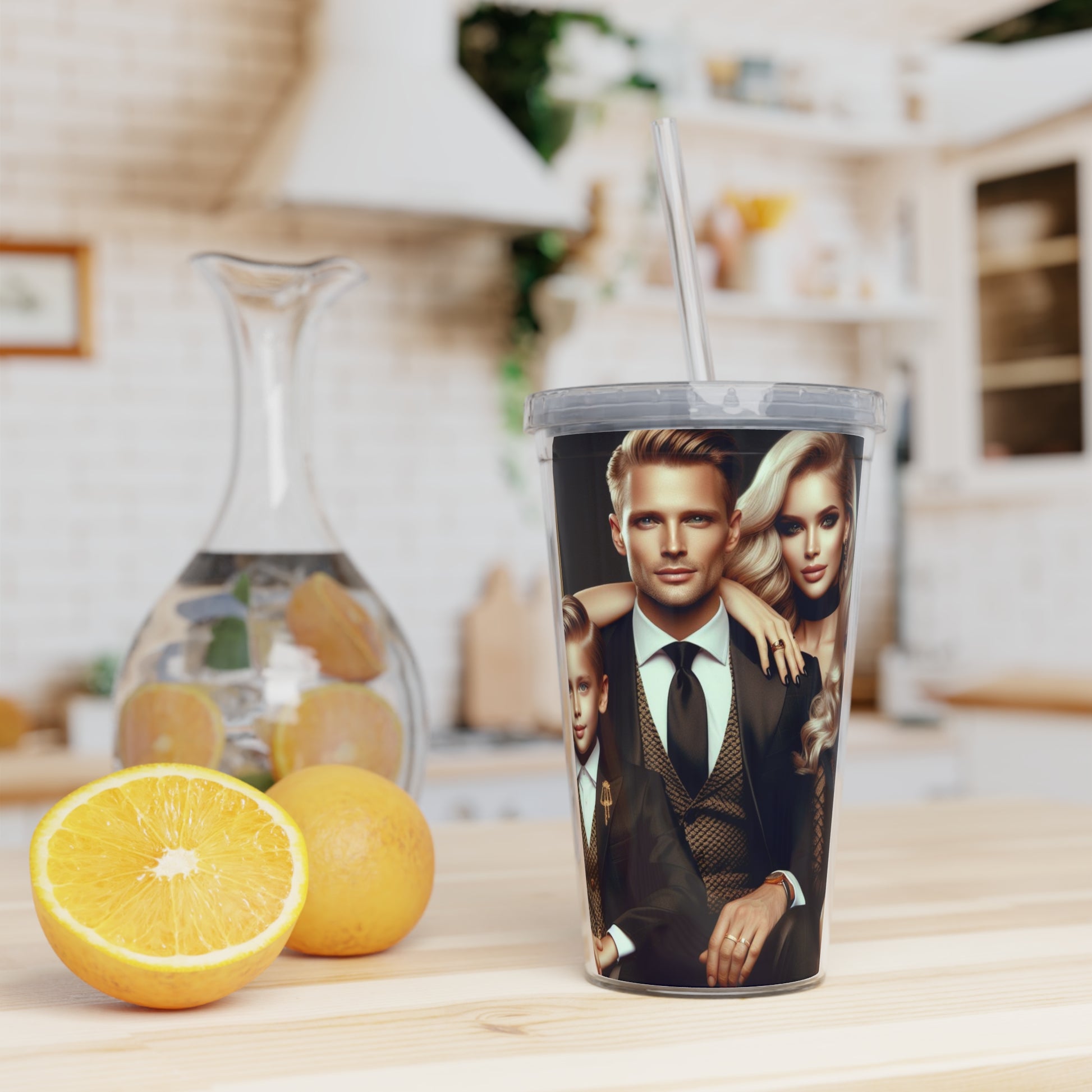 Family Portrait Tumbler with Straw Mug Printify