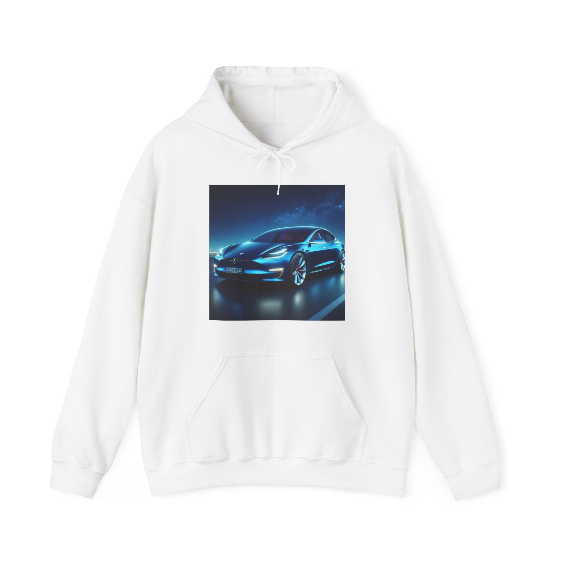 Blue Tesla Hoodie Hoodie Printify White S