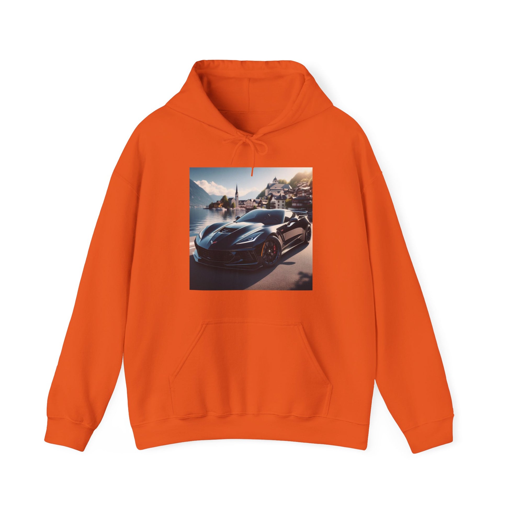 Black Corvette Hoodie Hoodie Printify Orange S