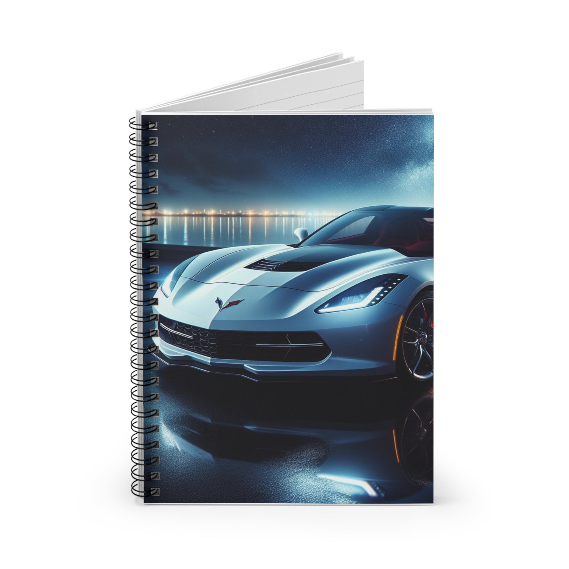 White Corvette Spiral Notebook Paper products Printify