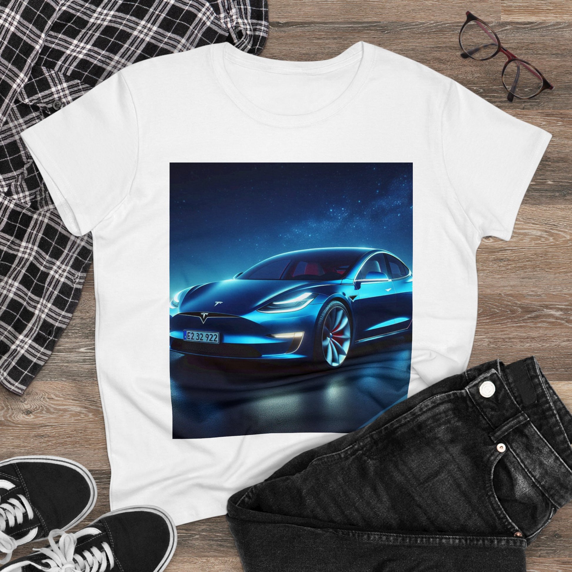 Blue Tesla T-Shirt T-Shirt Printify