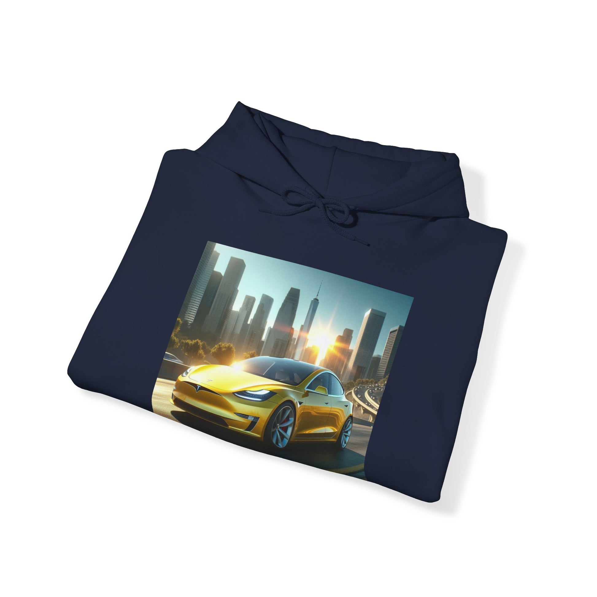 Yellow Tesla Hoodie Hoodie Printify
