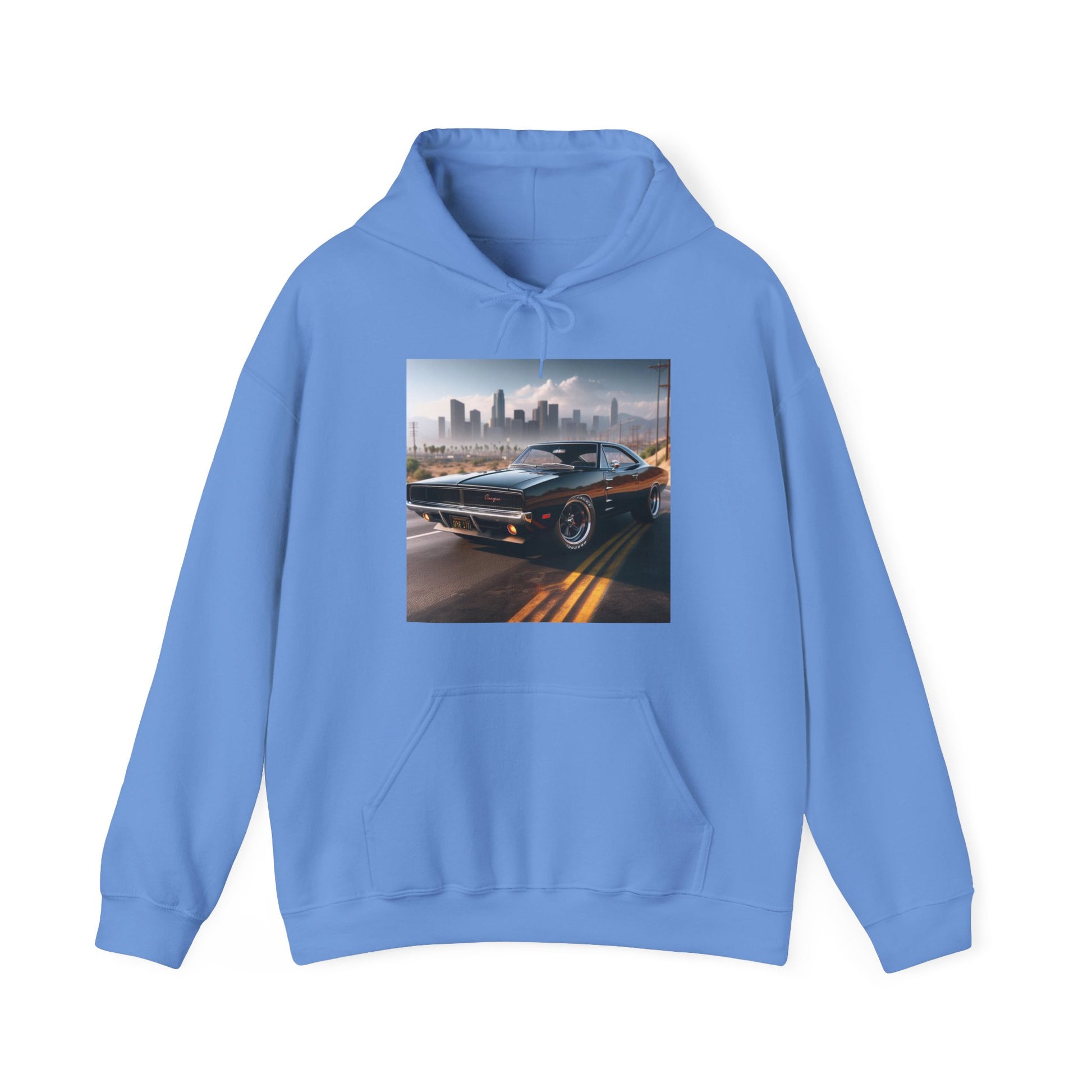 1970 Black Dodge Charger Hoodie Hoodie Printify Carolina Blue S