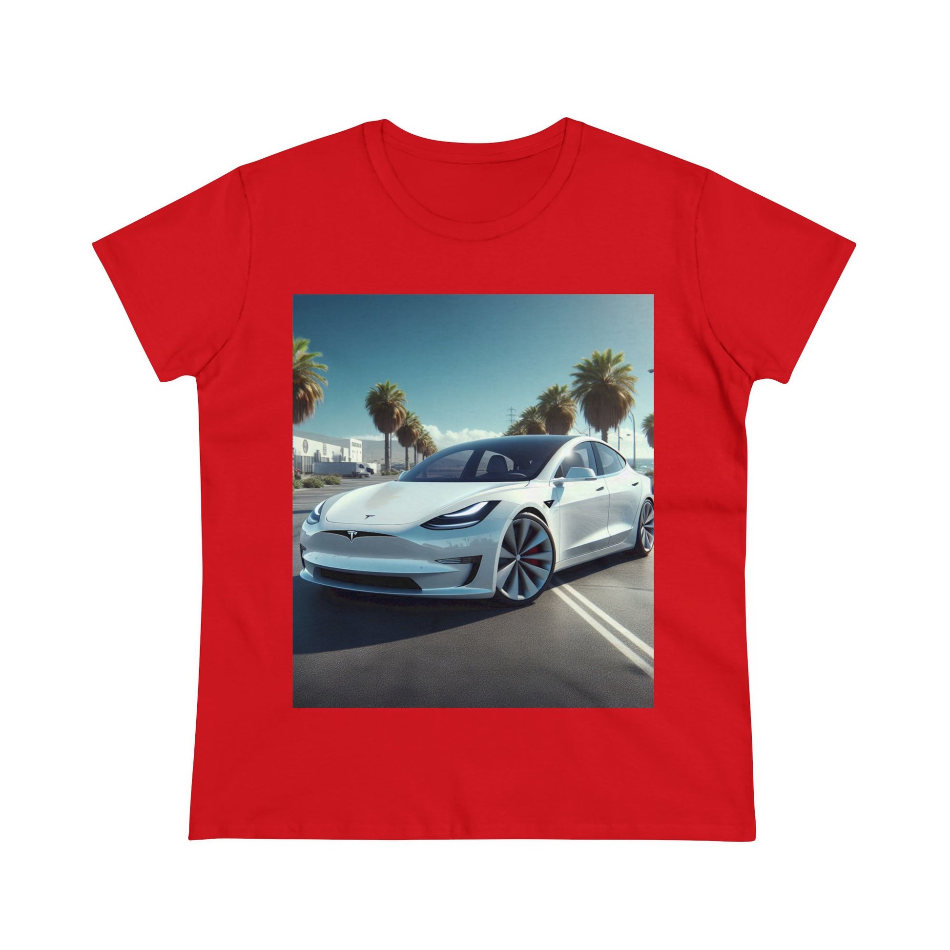White Tesla T-Shirt T-Shirt Printify Red S