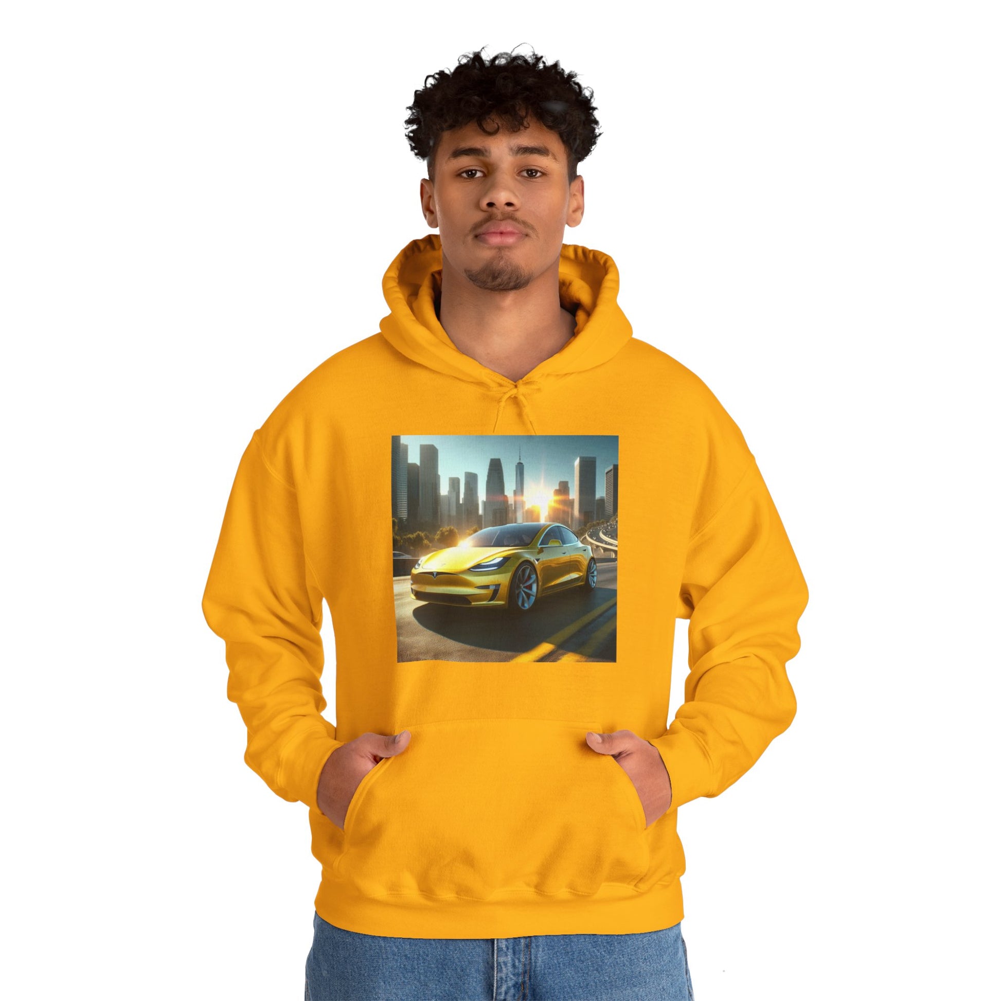 Yellow Tesla Hoodie Hoodie Printify