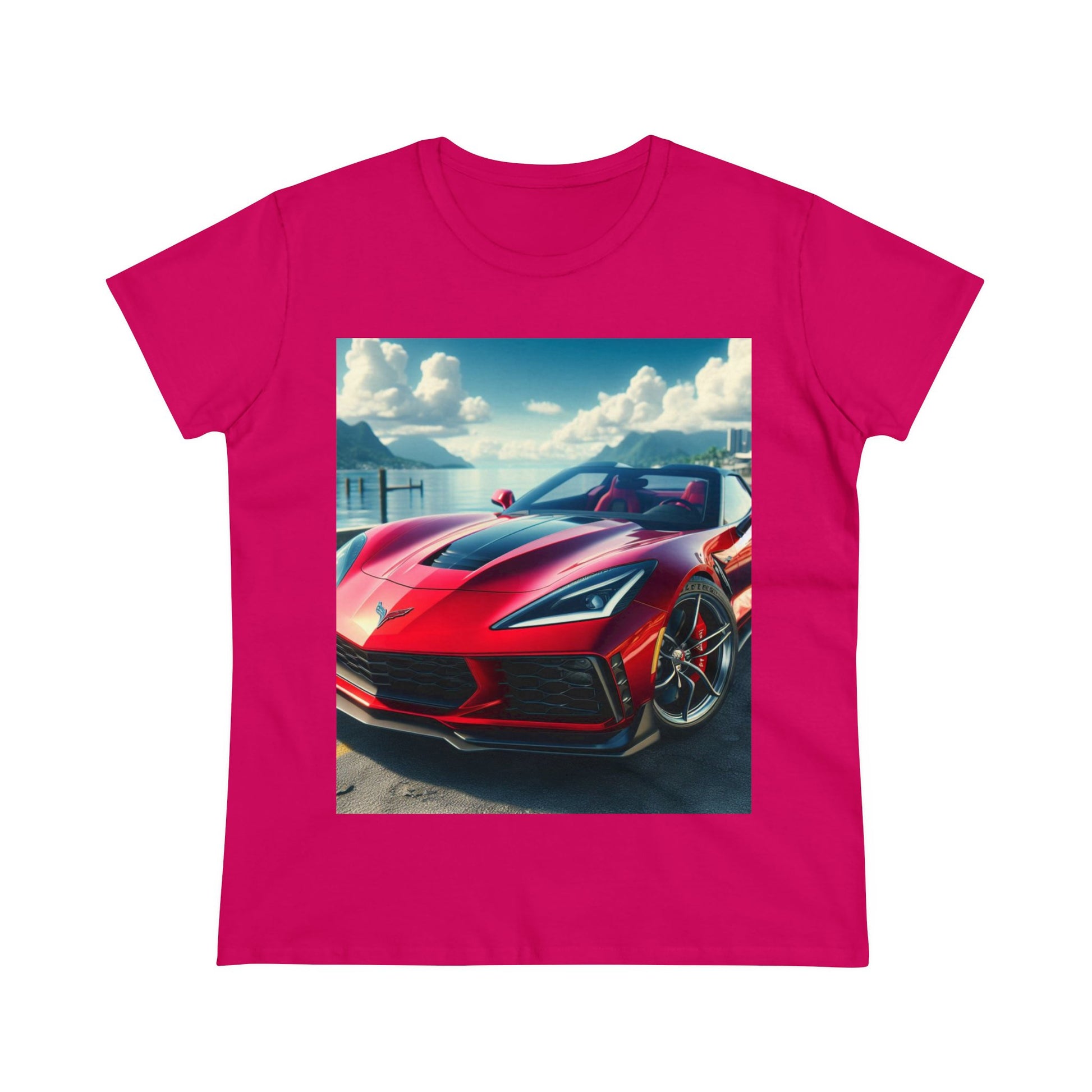 Red Corvette T-Shirt T-Shirt Printify Heliconia S