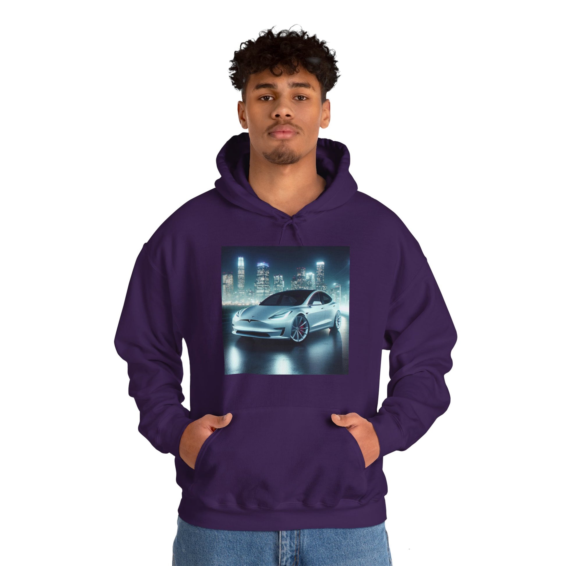 White Tesla Hoodie Hoodie Printify
