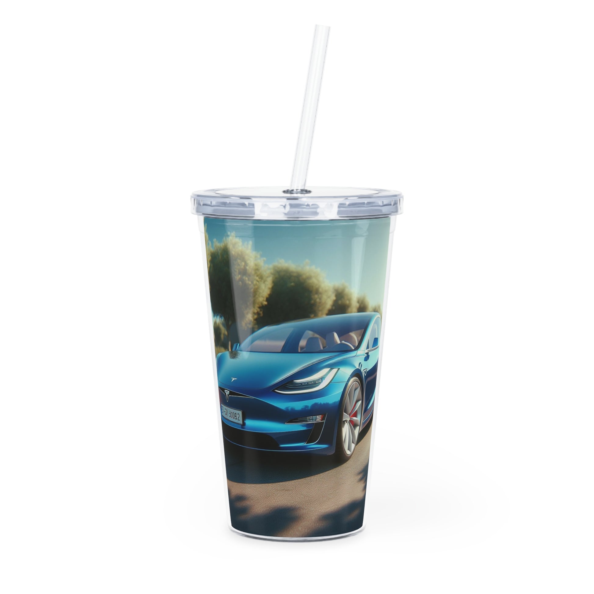 Blue Tesla Tumbler with Straw Mug Printify 20oz Transparent