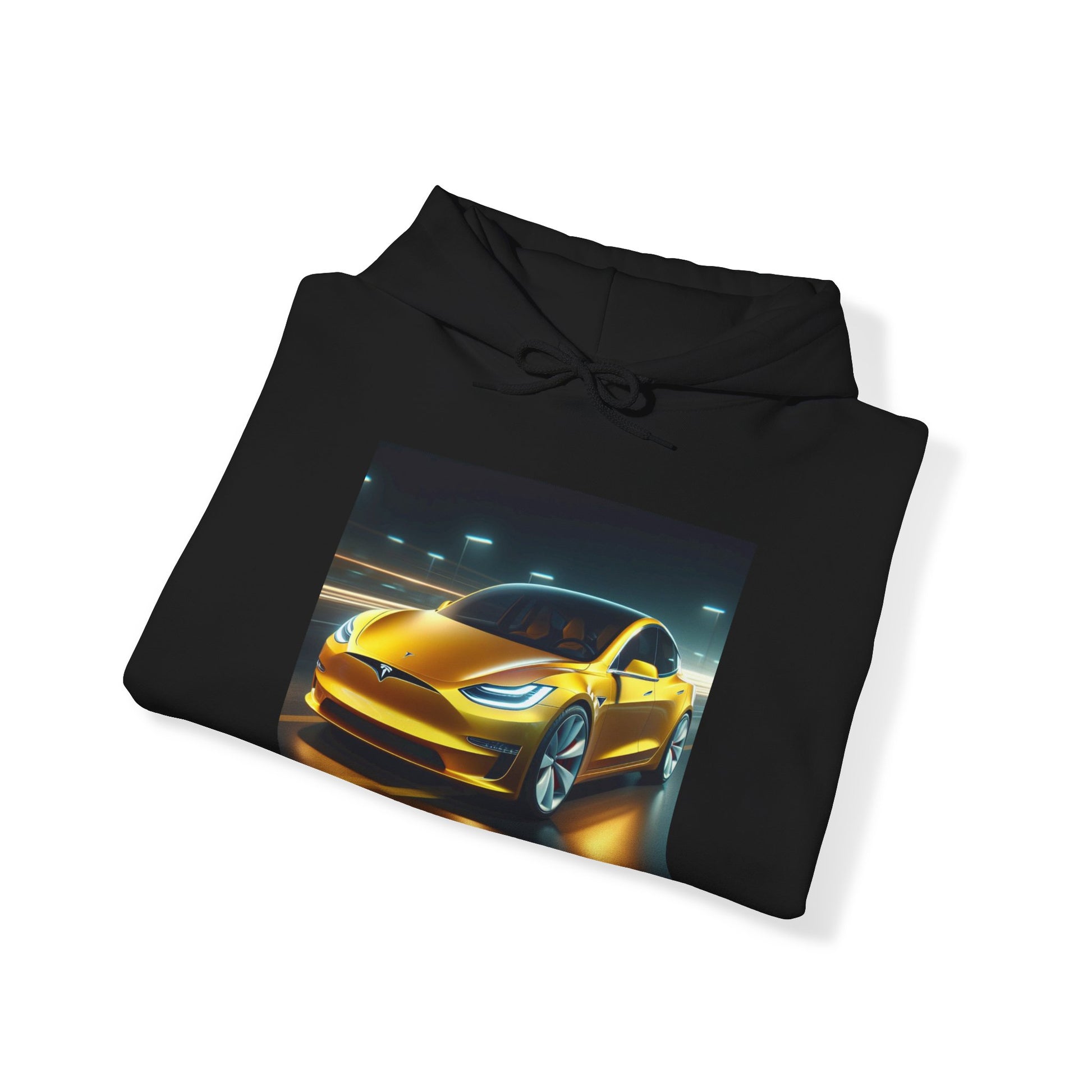 Yellow Tesla Hoodie Hoodie Printify