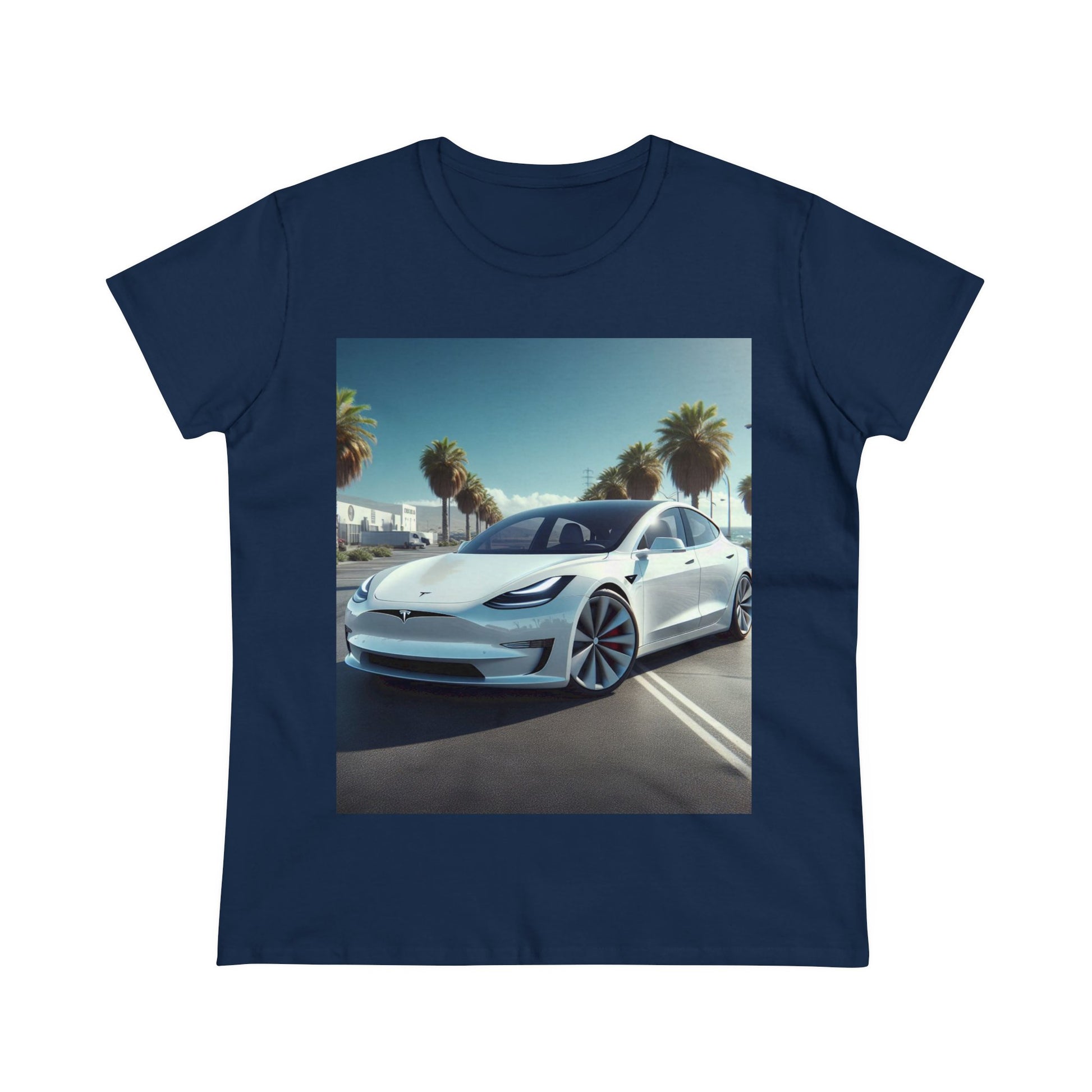 White Tesla T-Shirt T-Shirt Printify Navy S