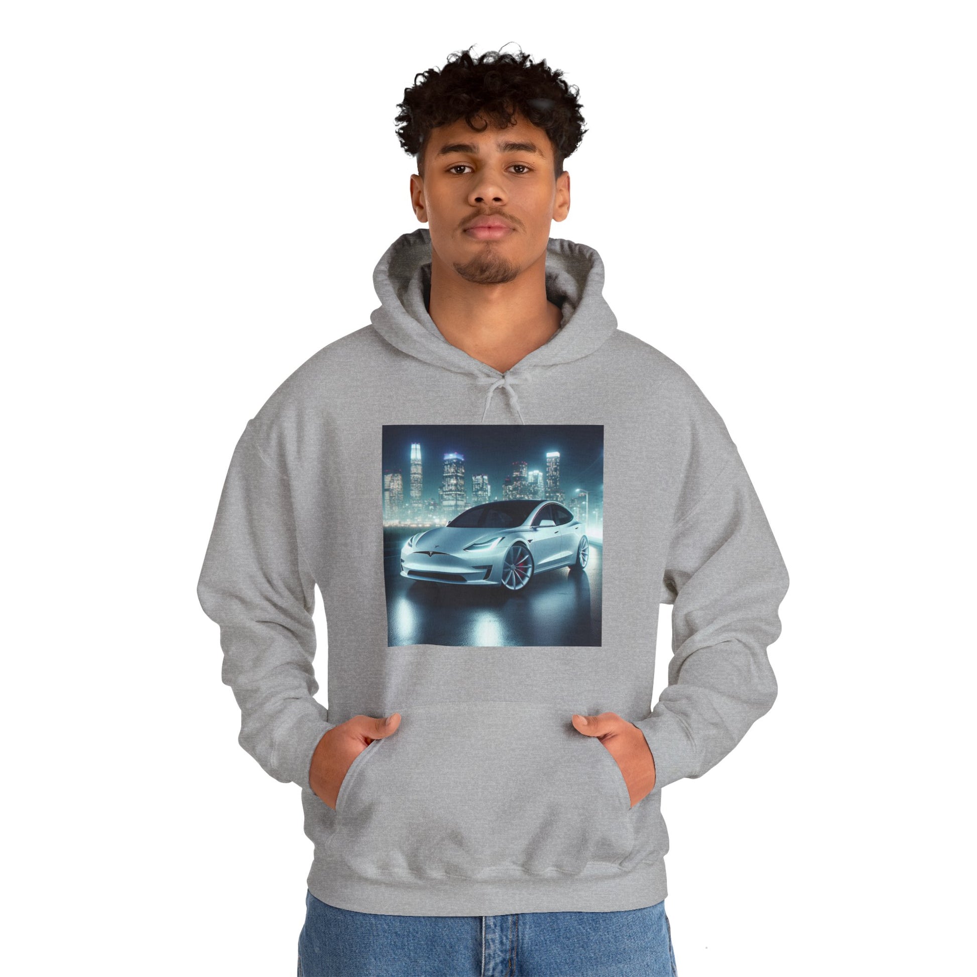 White Tesla Hoodie Hoodie Printify