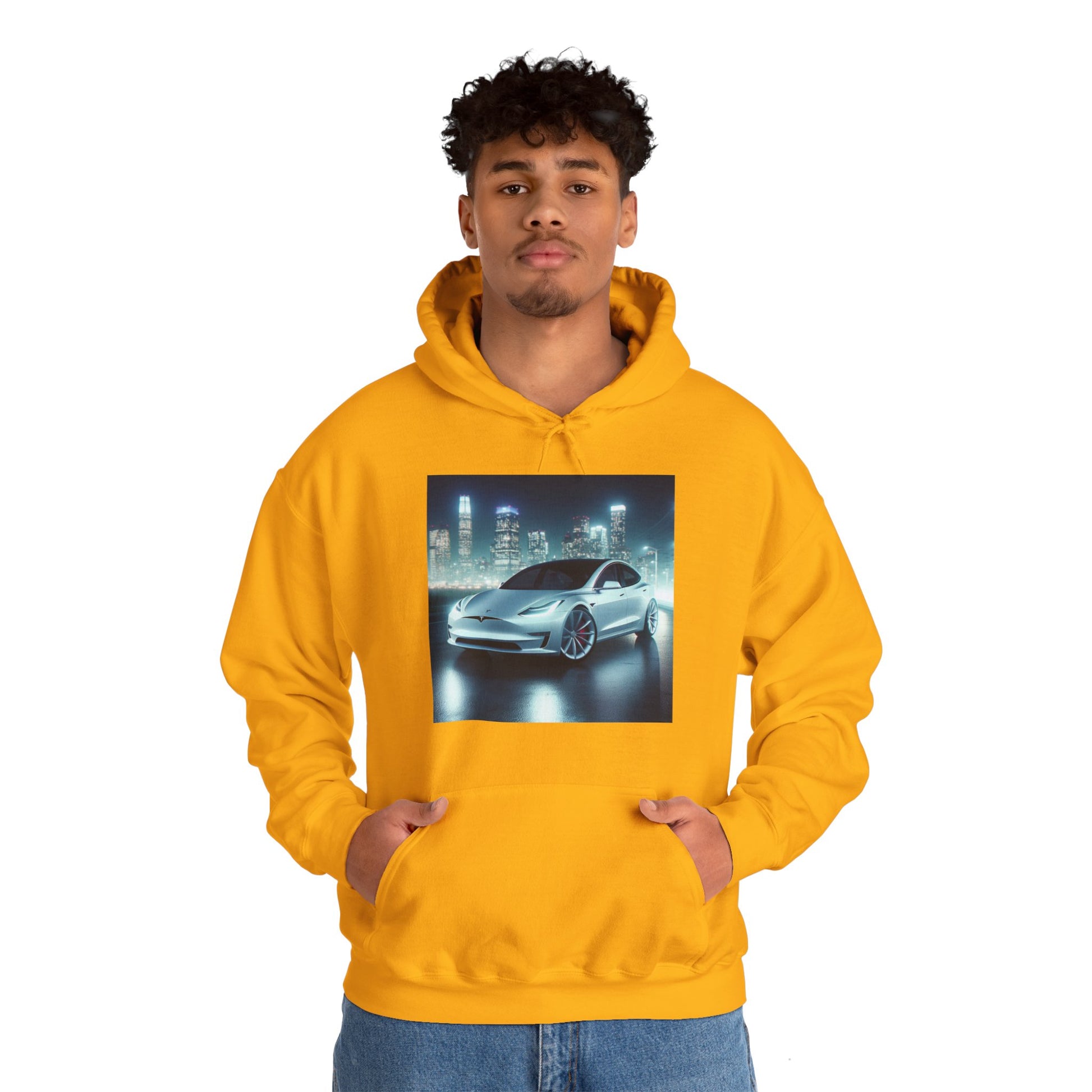 White Tesla Hoodie Hoodie Printify