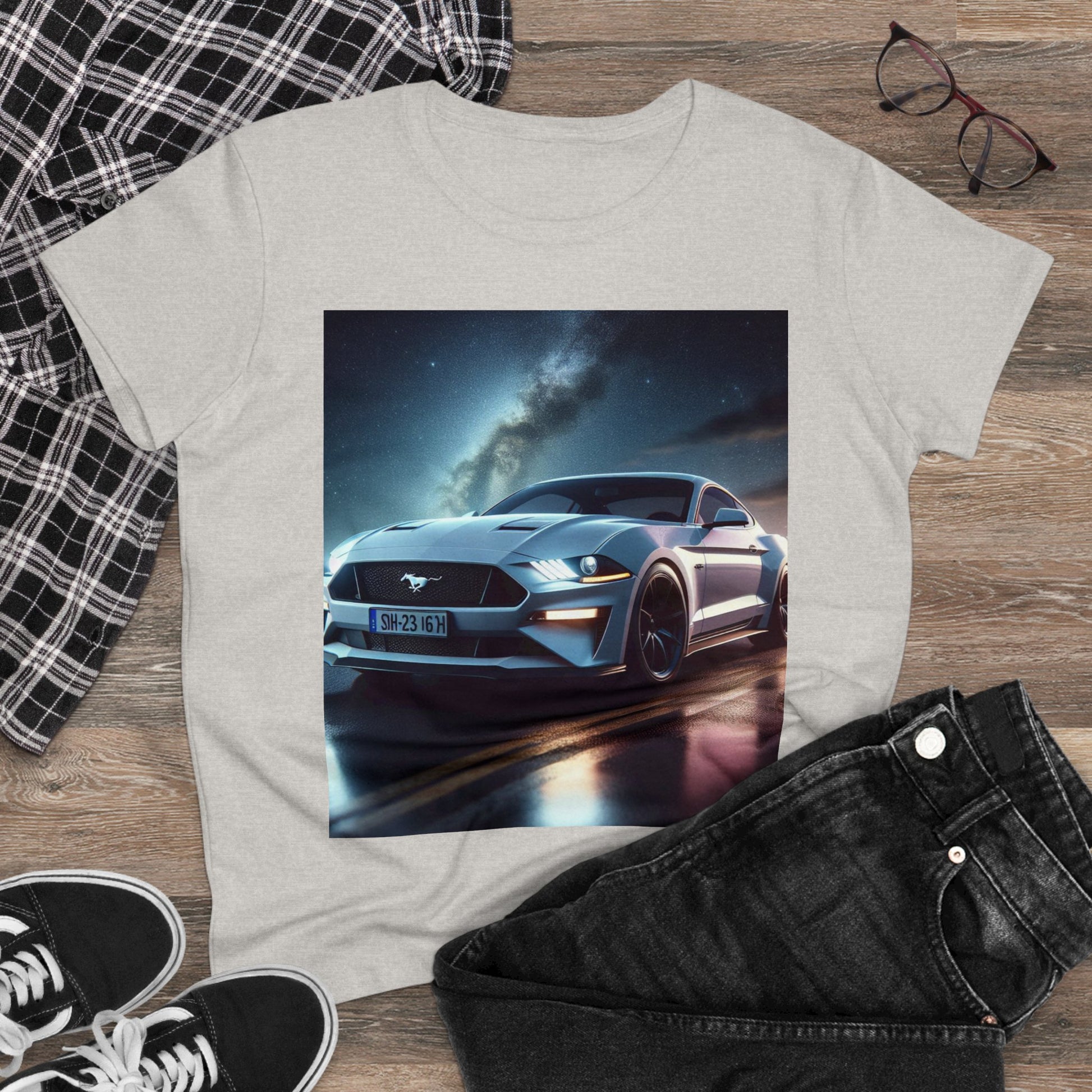 White Mustang T-Shirt T-Shirt Printify