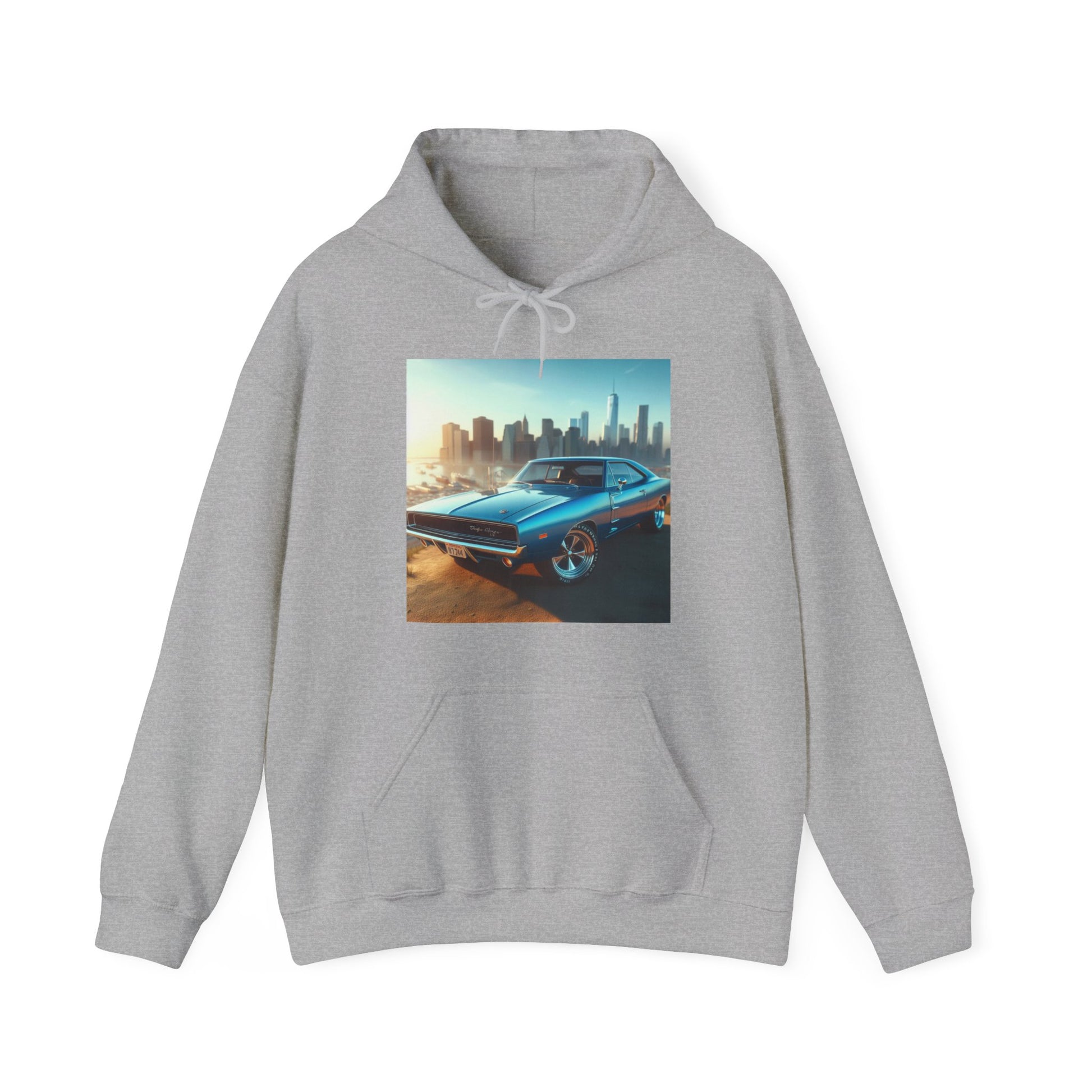 1970 Blue Dodge Charger Hoodie Hoodie Printify Sport Grey S