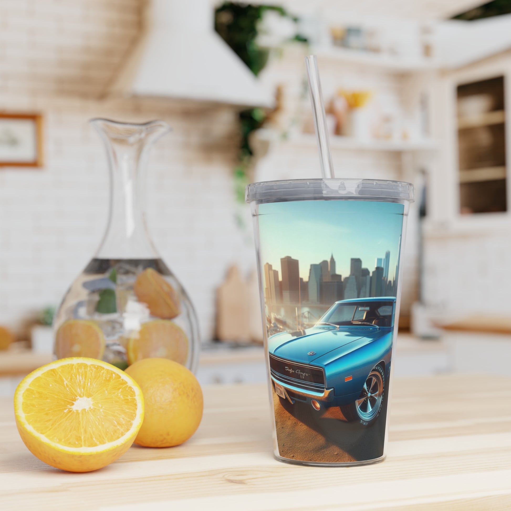 1970 Blue Dodge Charger Tumbler with Straw Mug Printify