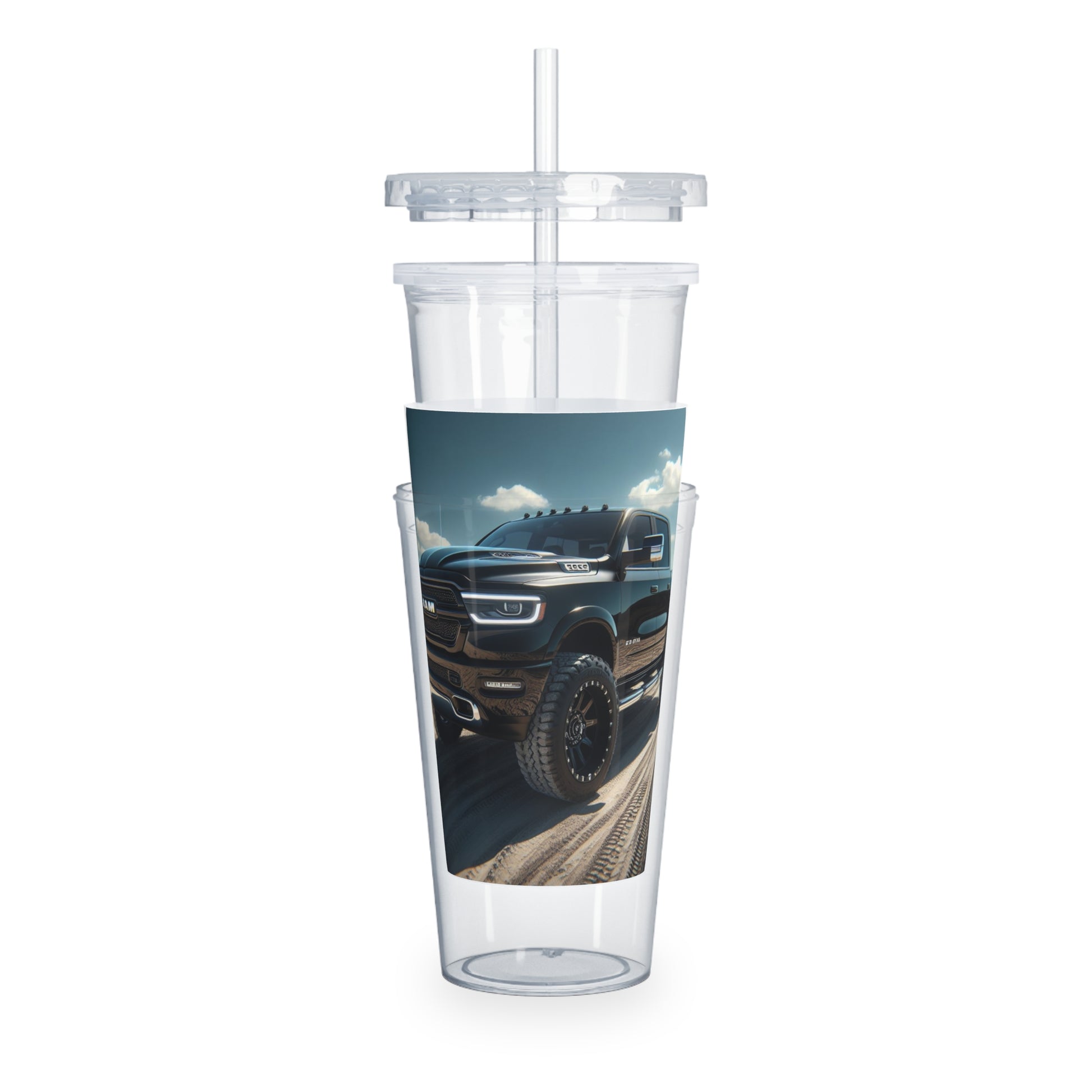 Black Dodge Ram Plastic Tumbler with Straw Mug Printify